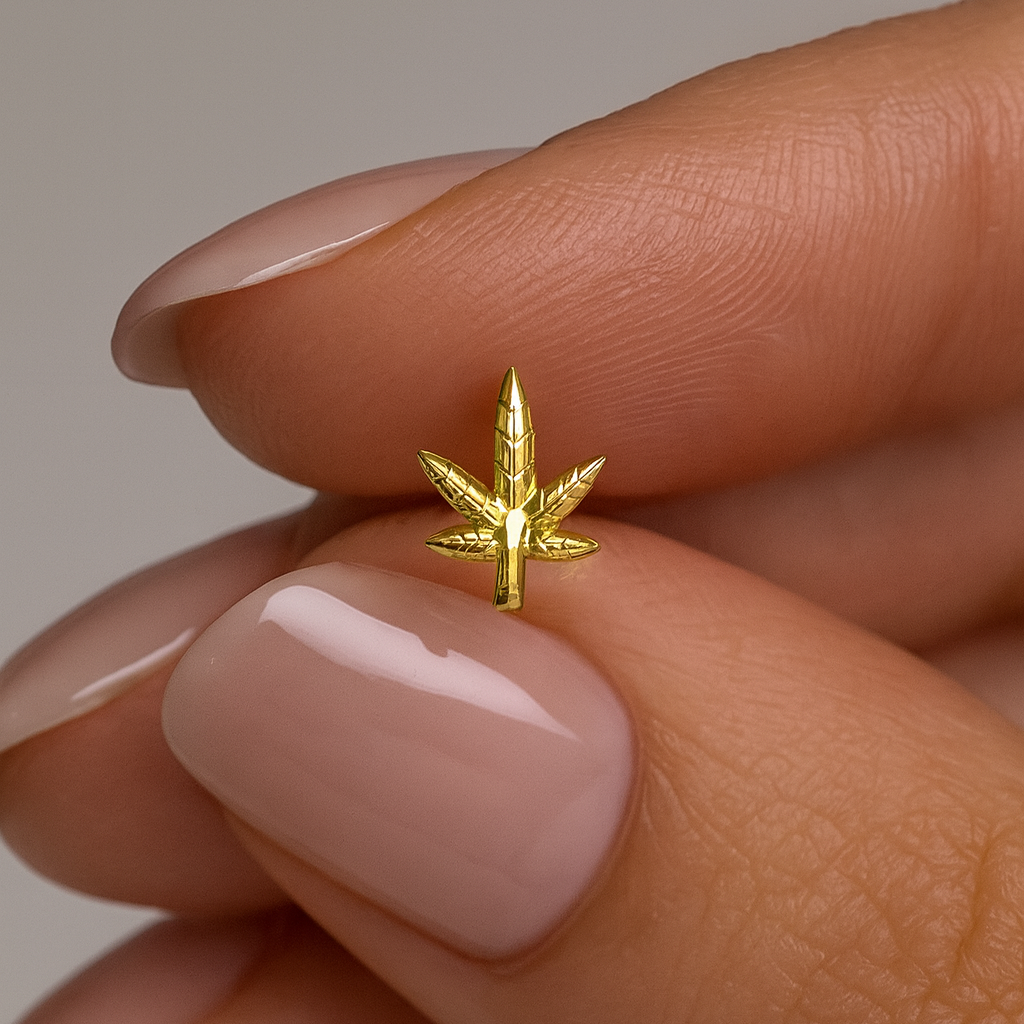 14K Gold Marijuana Leaf and Bio Flex Nose Screw - Monster Piercing