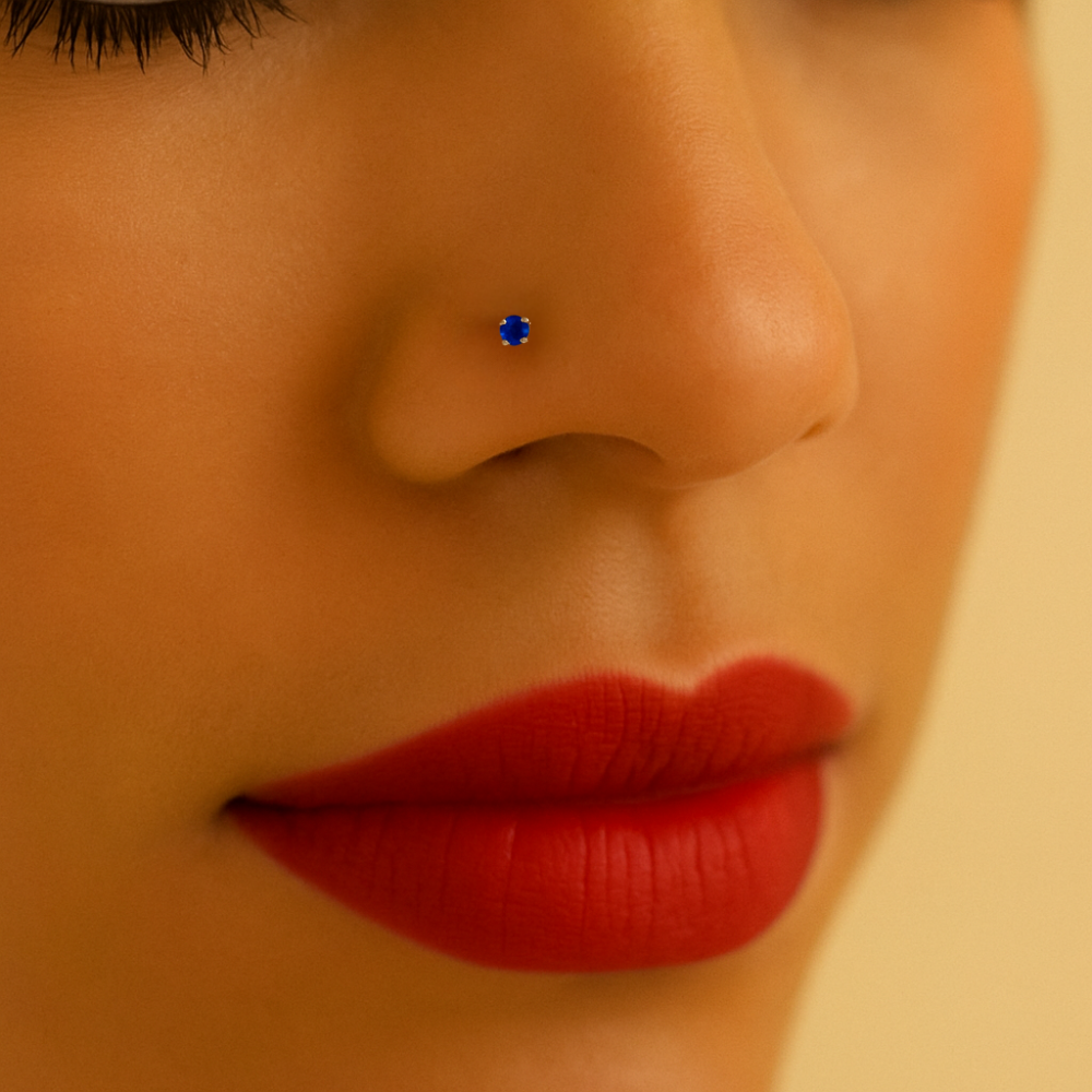 9K Gold with Colourful Crystal Stone Jewelled in Prong set Ball End Nose Stud - Monster Piercing