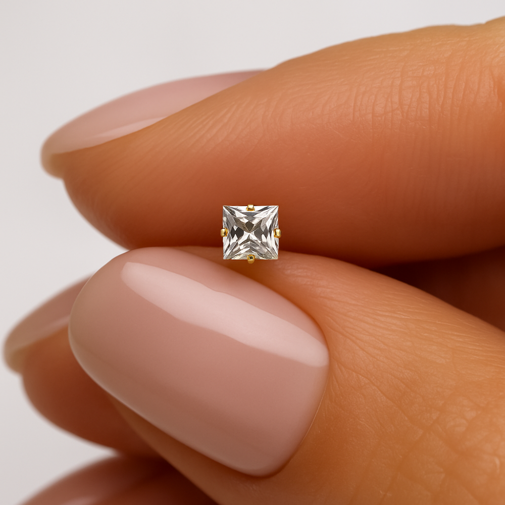 14K Gold Cubic Zirconia stone Jewelled Nose Screw Stud - Monster Piercing