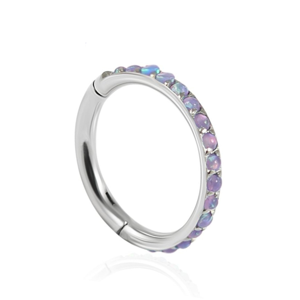 316L Surgical Steel Inlaid Opal Hinged Clicker Segment Ring - Monster Piercing