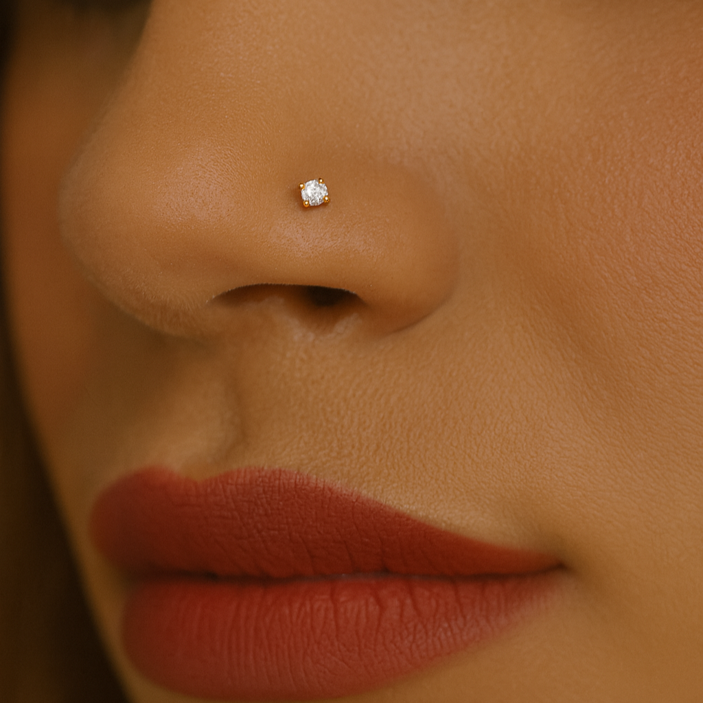 9K Gold Genuine Diamond ball End Nose Pin Nose Stud - Monster Piercing