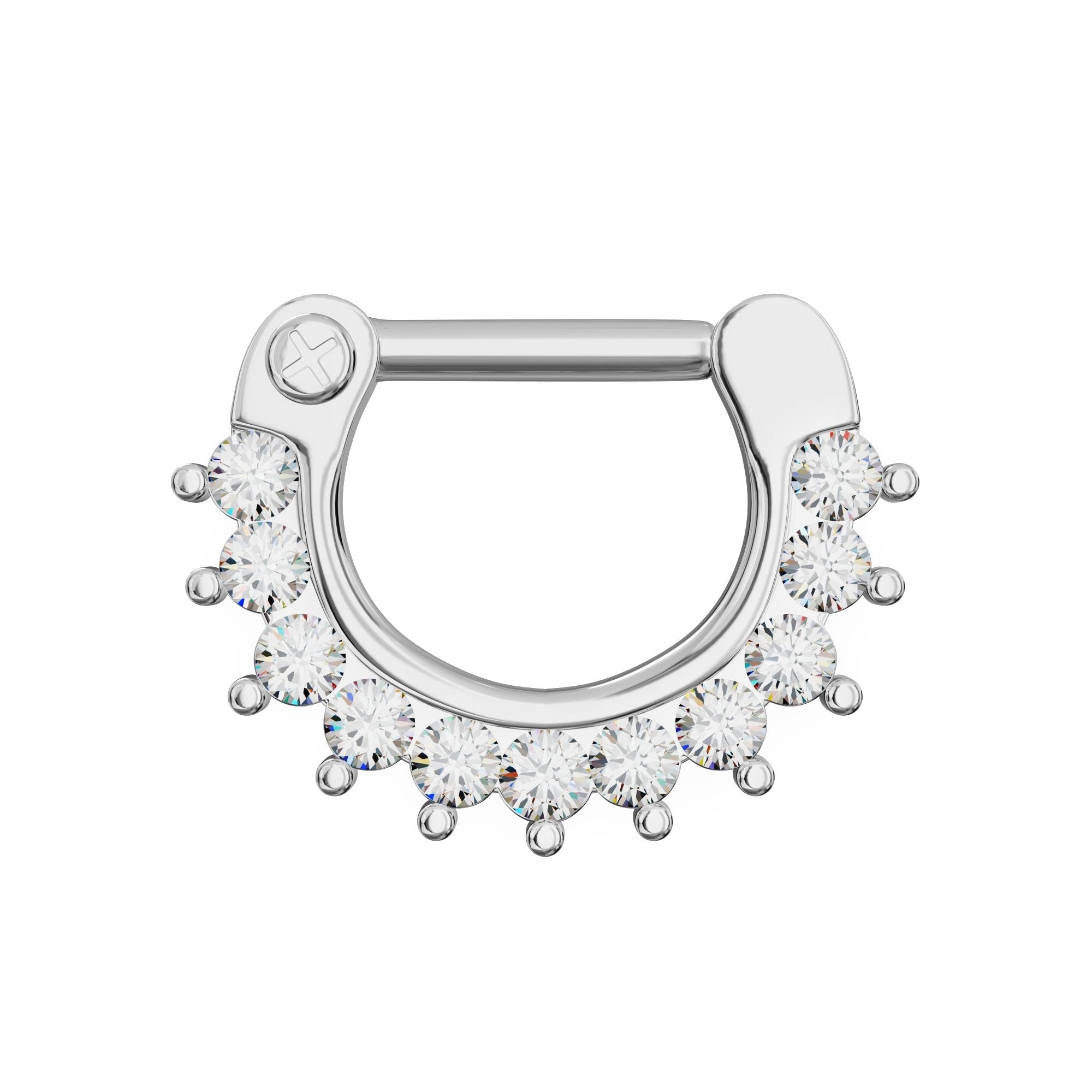 316L Surgical Steel Single Line Pronged CZs Septum Clicker - Monster Piercing