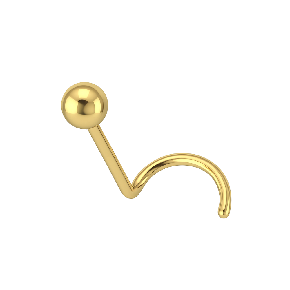 14K Gold Plain Bead Ball Top Nose Screw - Monster Piercing