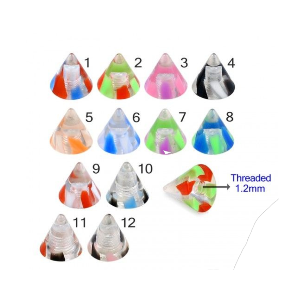 Steel Curved Bar with Marble Effect UV Cone (Pack of 10) - Monster Piercing