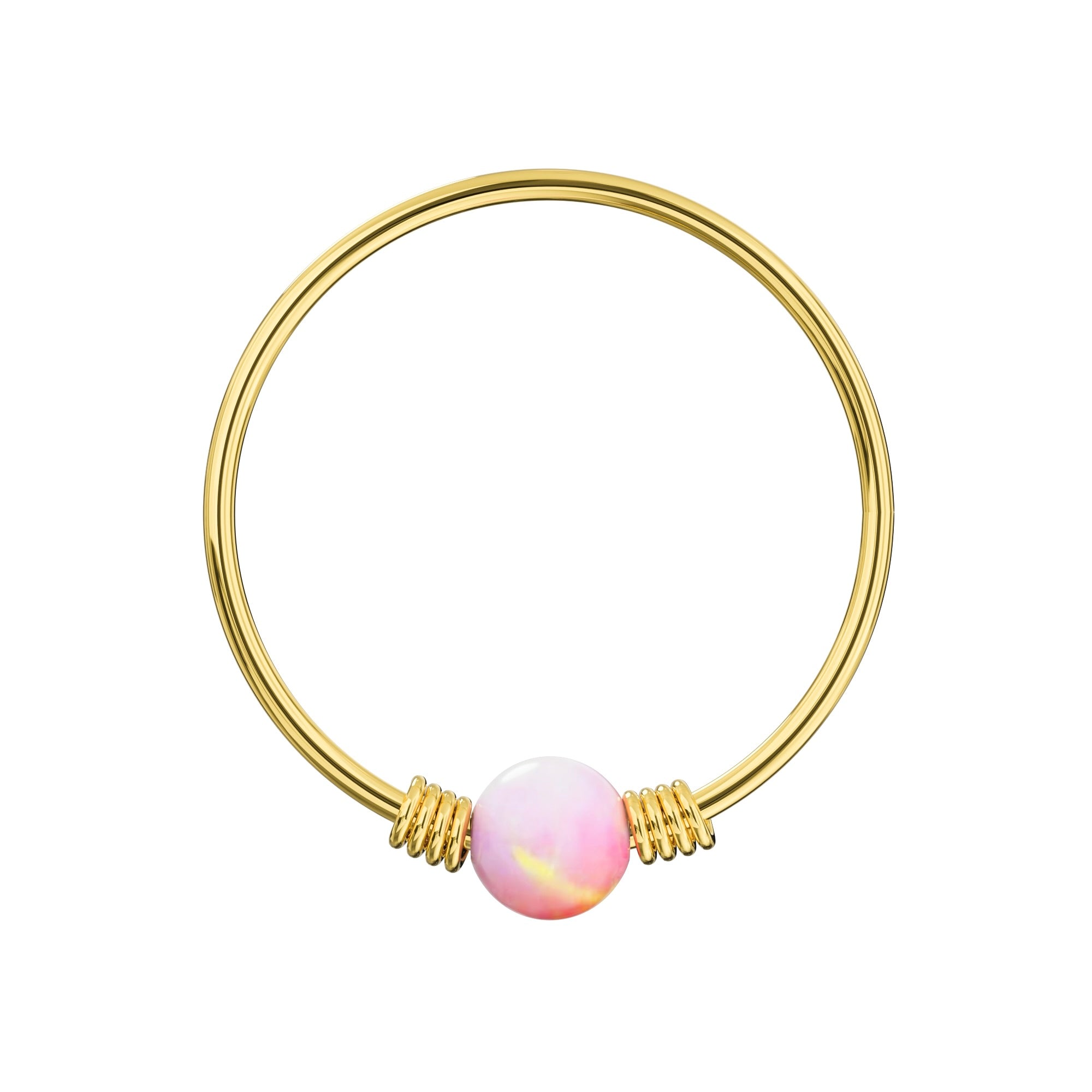 9K Gold Spring Coil-End with Opal Stone Hoop Nose Ring - Monster Piercing