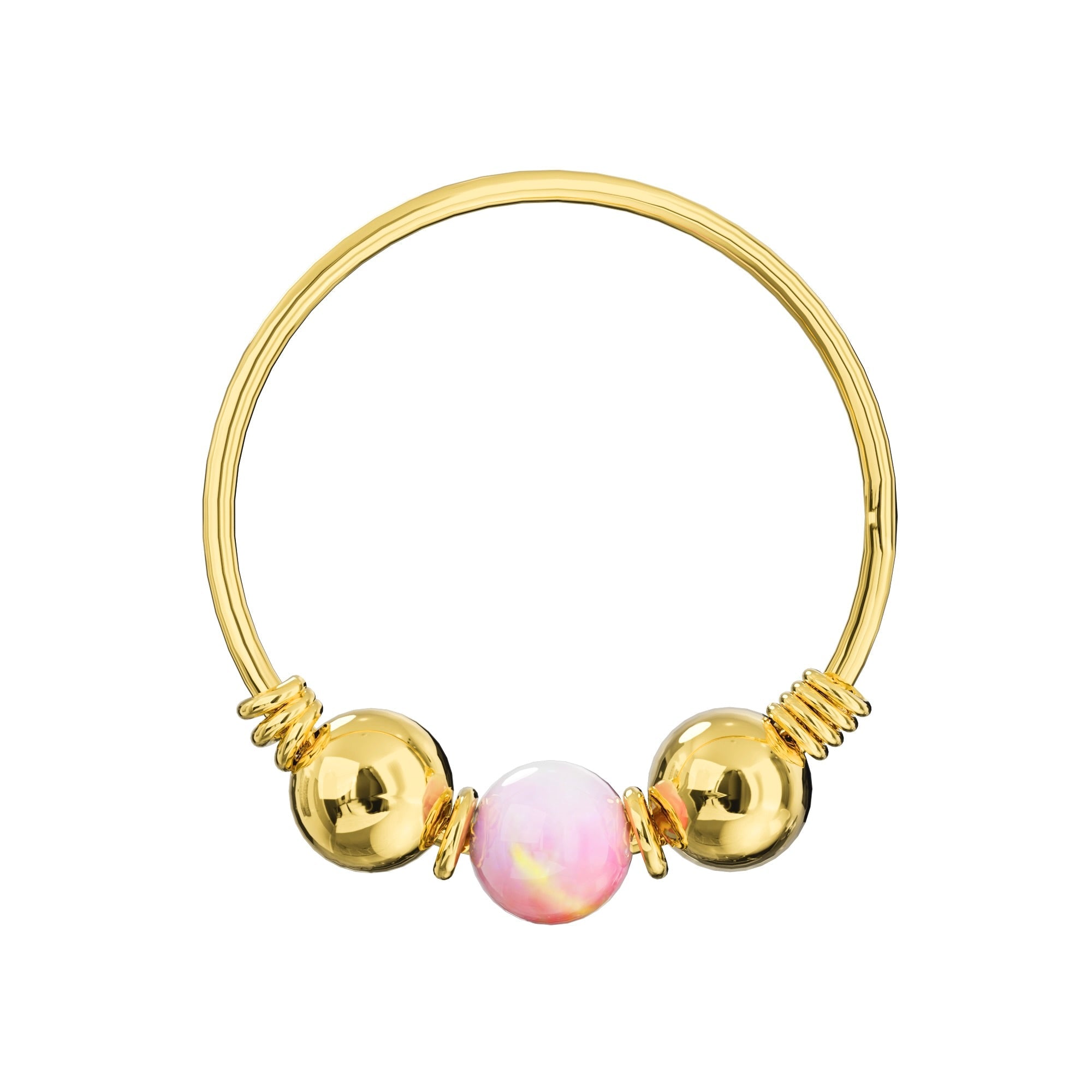 9K Gold Spring Coil end with Opal center Nose Hoop Ring - Monster Piercing