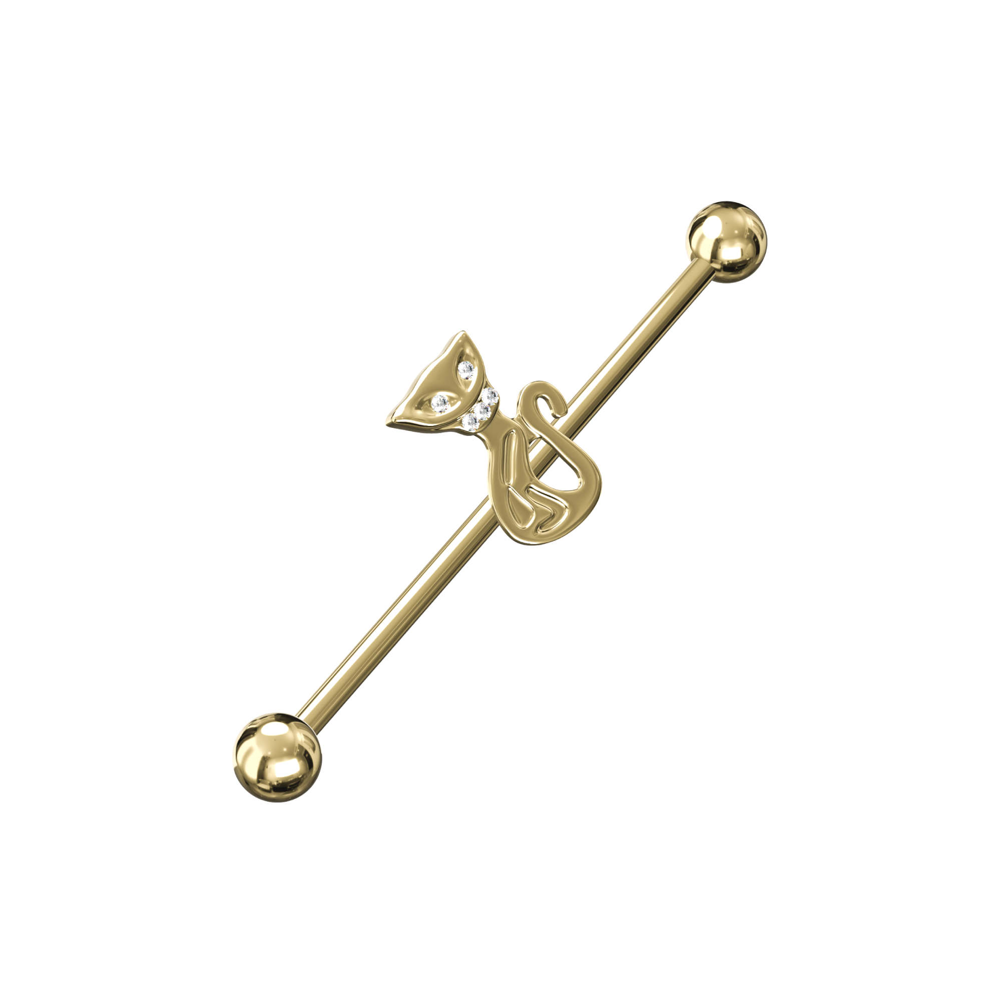 316L Surgical Steel CZ Studded Cat Industrial Barbell - Monster Piercing