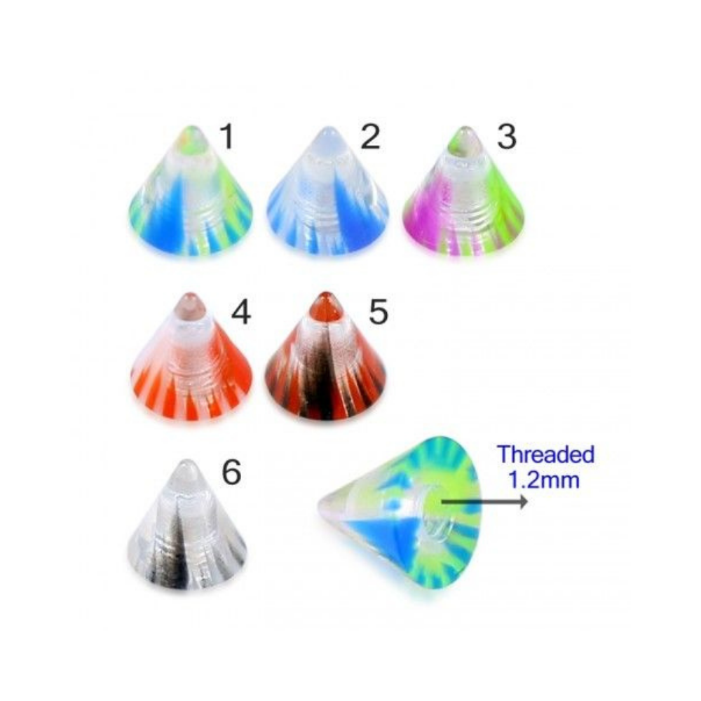 316L Surgical Steel Curved Bar with Glossy Marble UV Cones (Pack of 10) - Monster Piercing