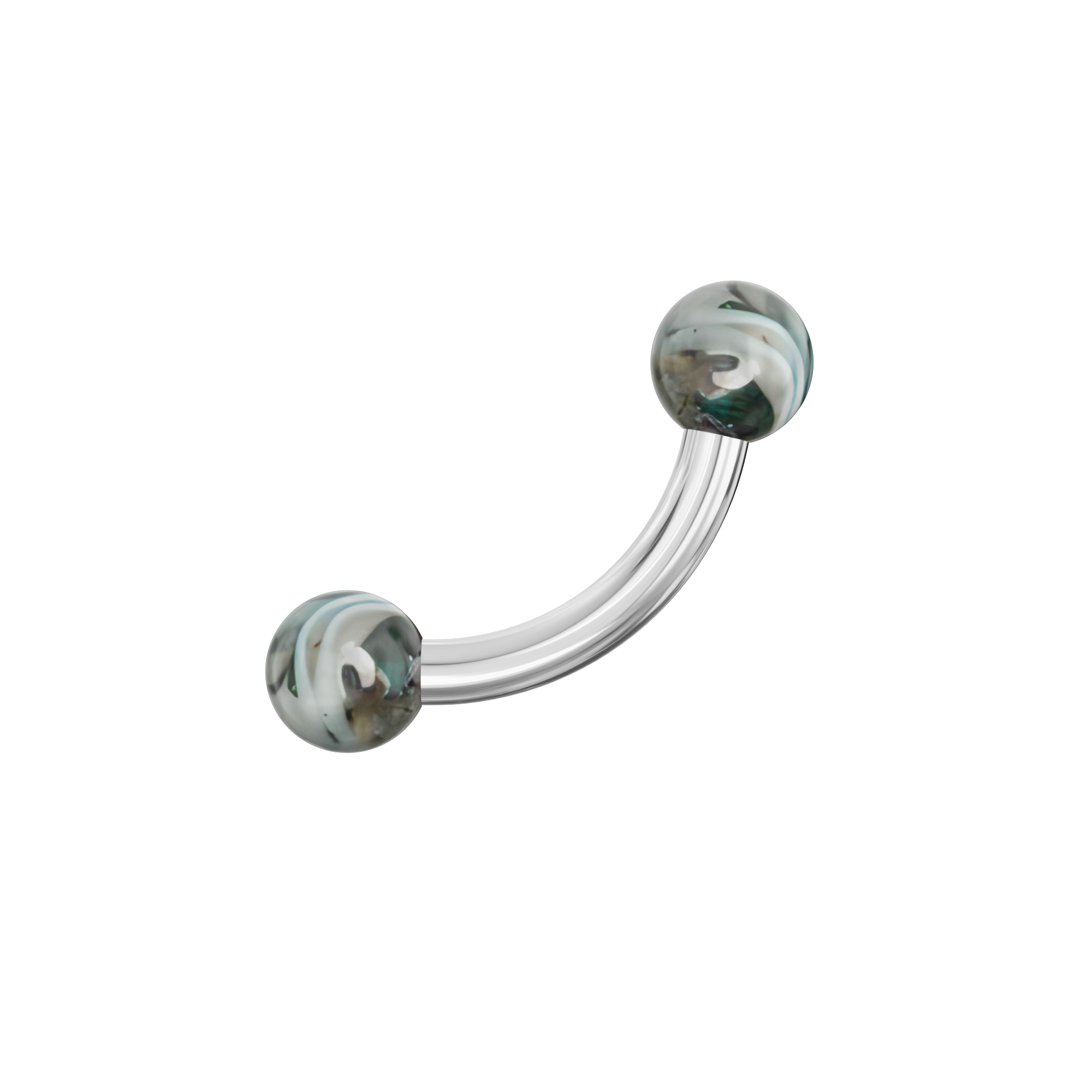 316L Surgical Steel Curved Bar with Trippy Marble UV Ball (Pack of 10) - Monster Piercing
