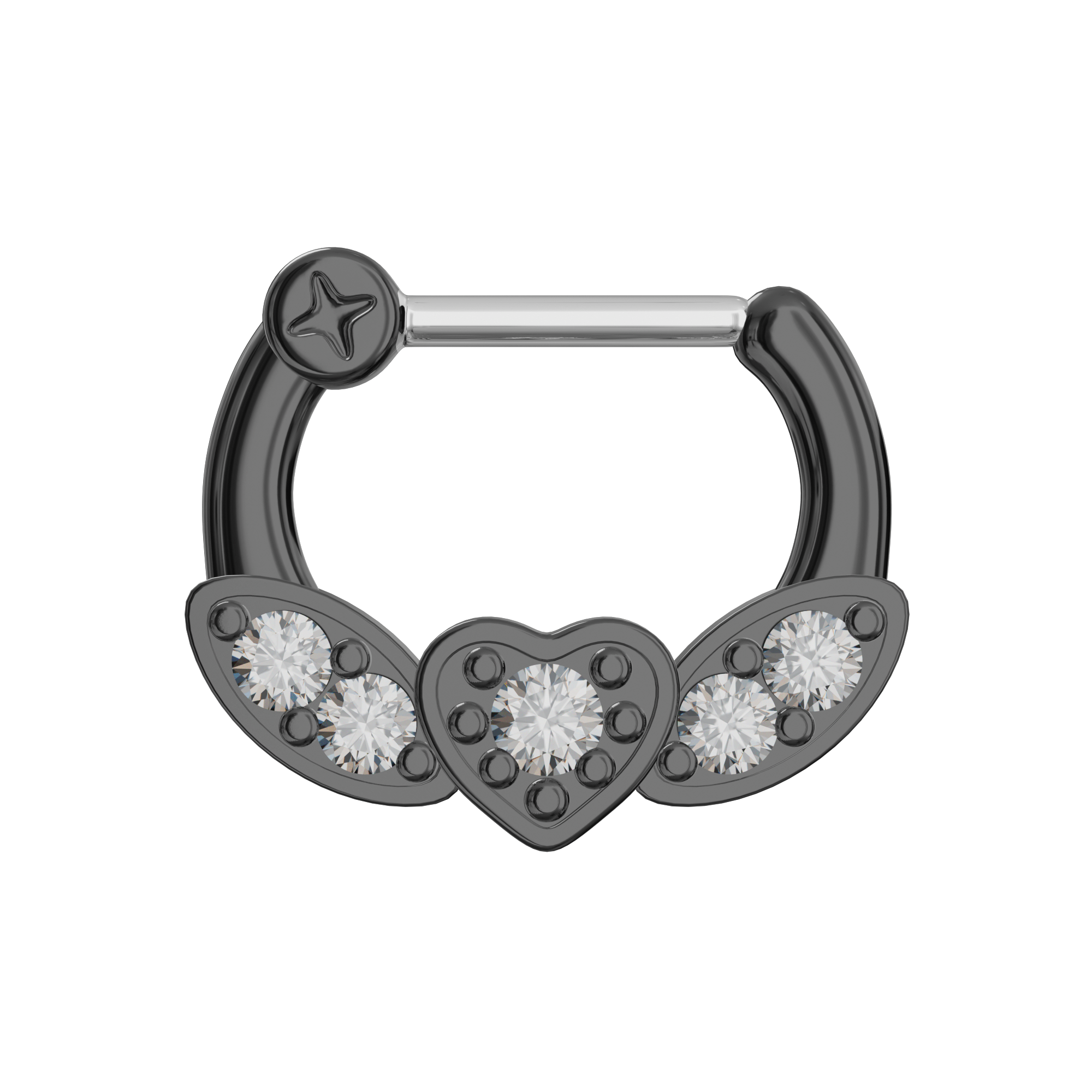Black PVD Micro Paved CZ Heart Septum Clicker Ring - Monster Piercing
