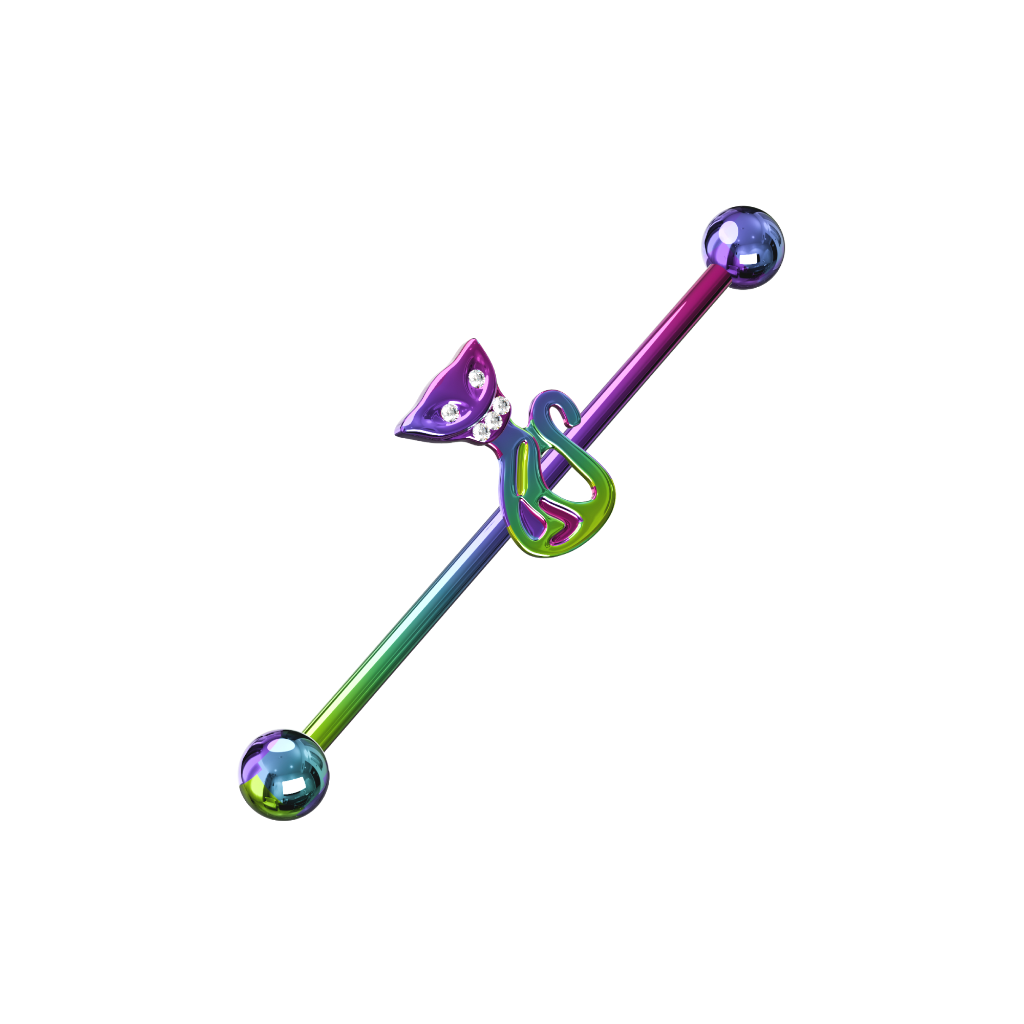 316L Surgical Steel CZ Studded Cat Industrial Barbell - Monster Piercing