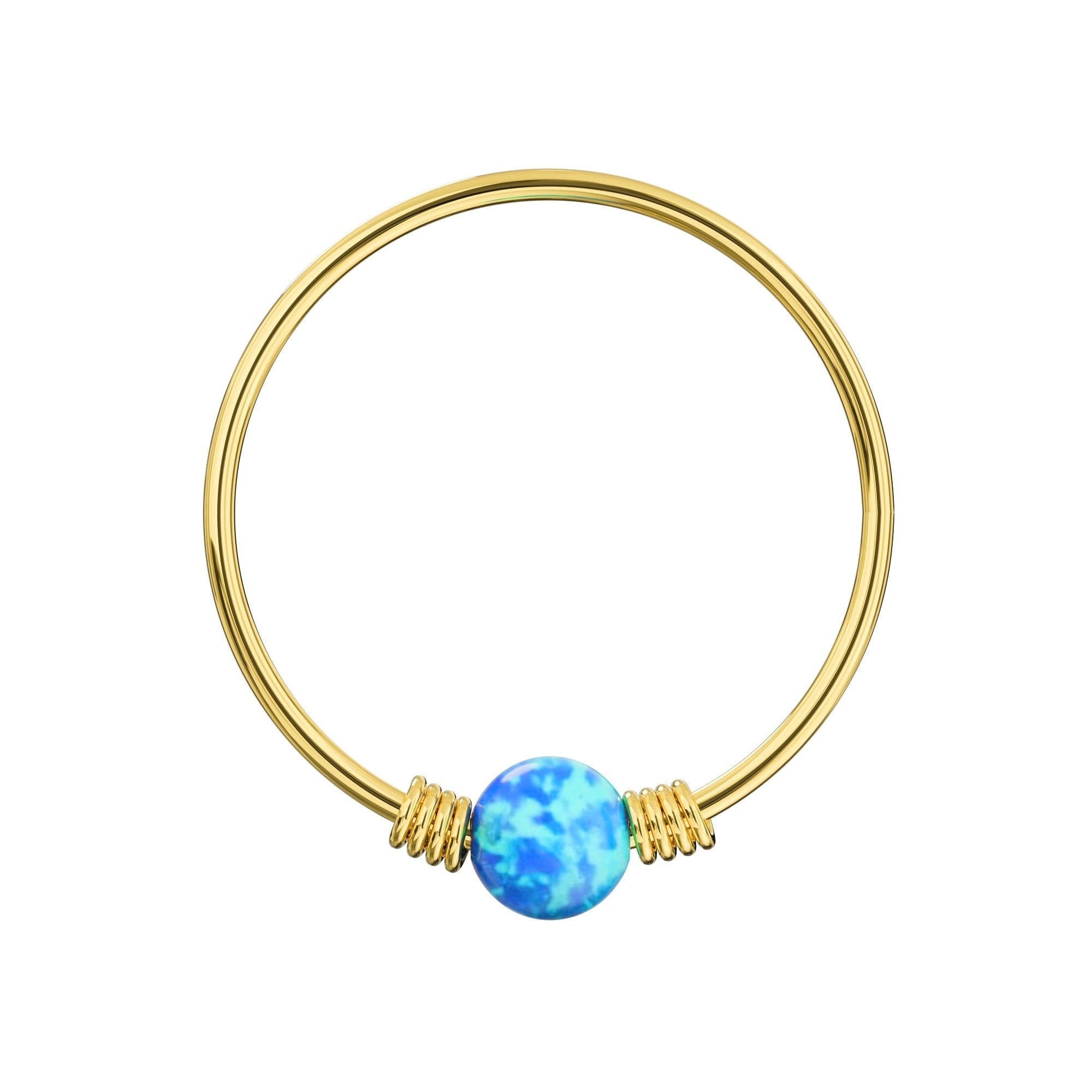 9K Gold Spring Coil-End with Opal Stone Hoop Nose Ring - Monster Piercing