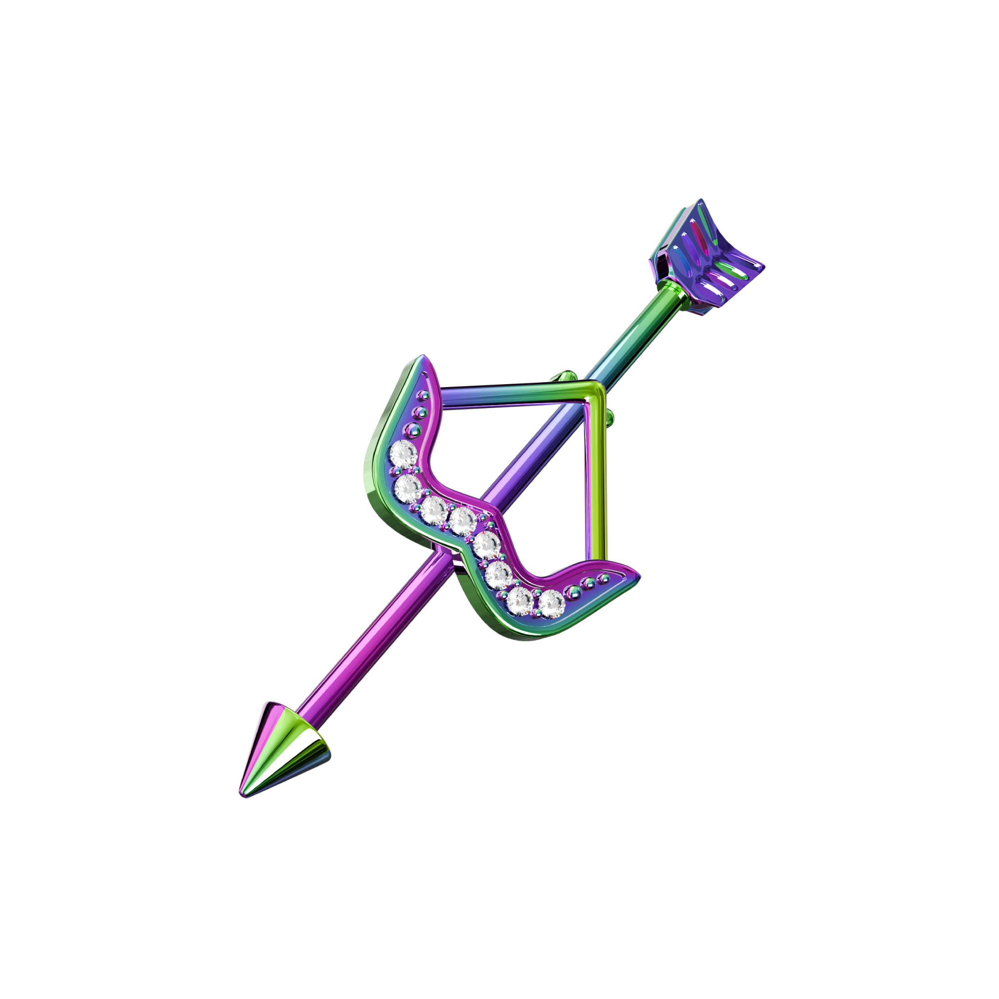 Anodised Arrow CZ Dazzling Bow Industrial Barbell - Monster Piercing