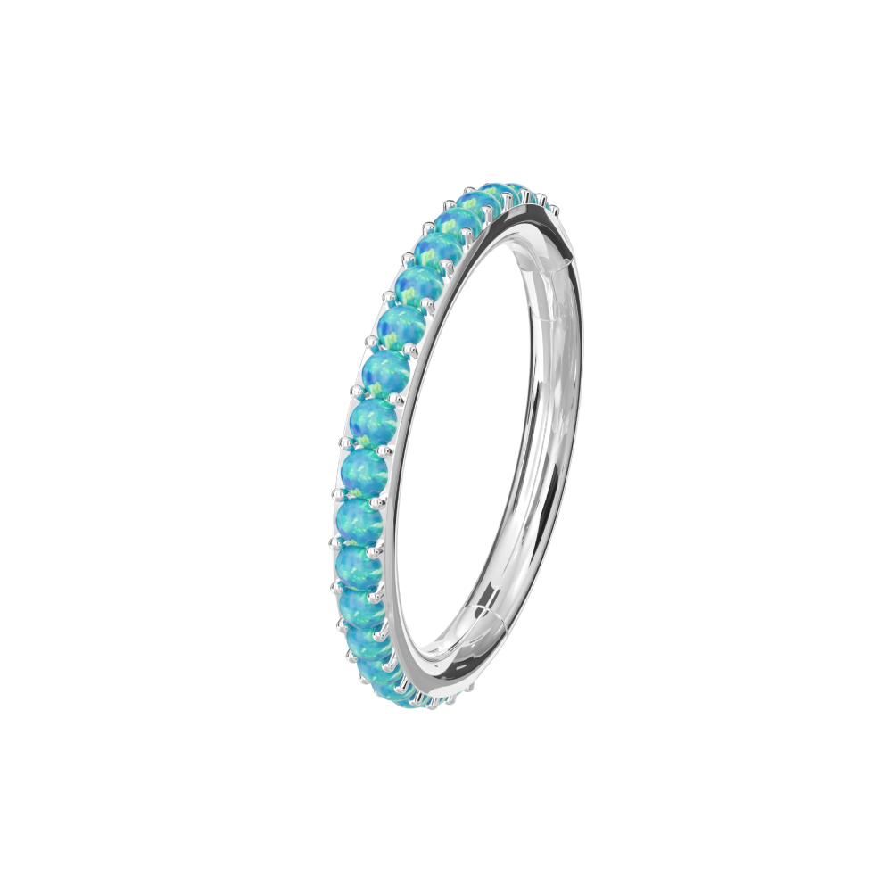316L Surgical Steel Inlaid Opal Hinged Clicker Segment Ring - Monster Piercing