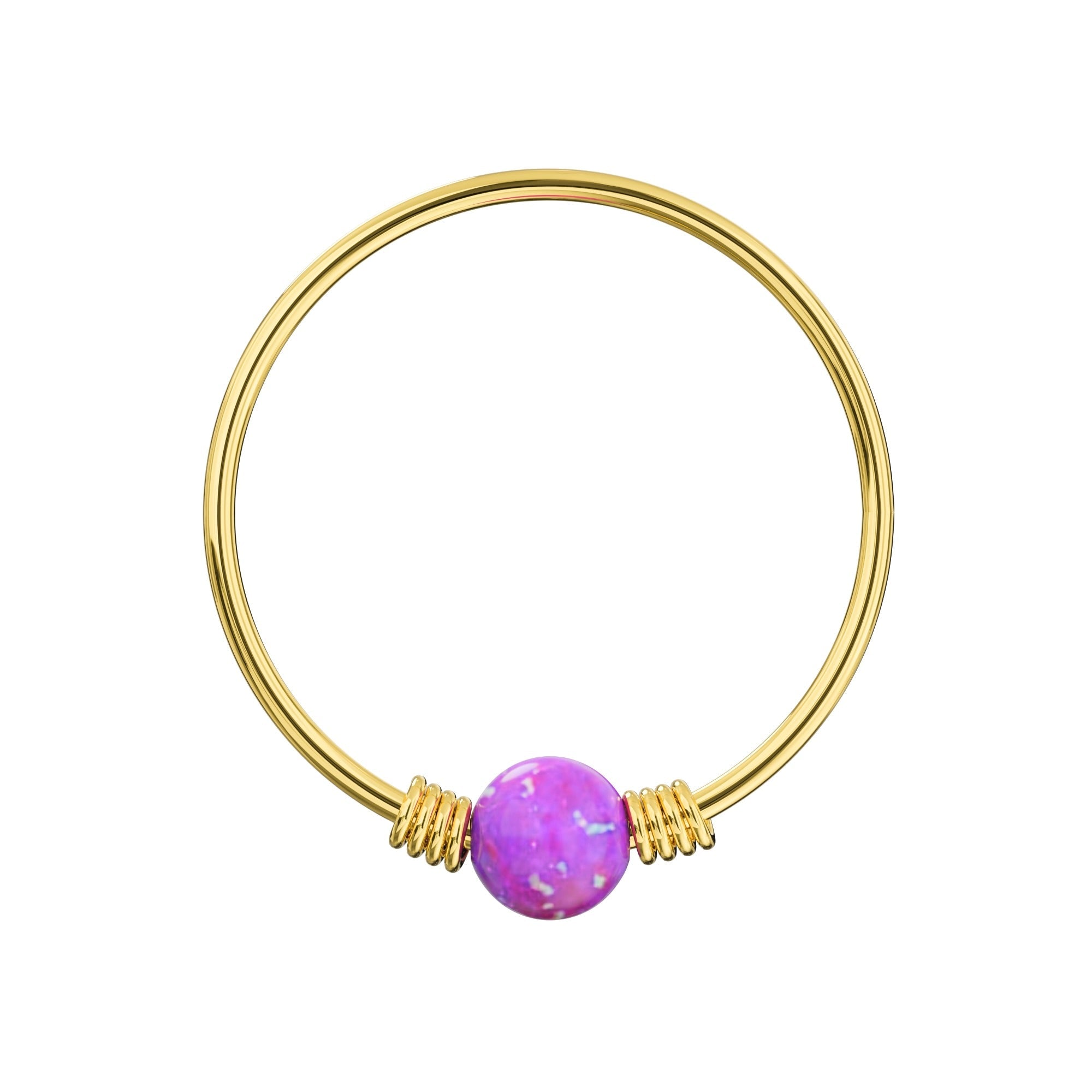 9K Gold Spring Coil-End with Opal Stone Hoop Nose Ring - Monster Piercing