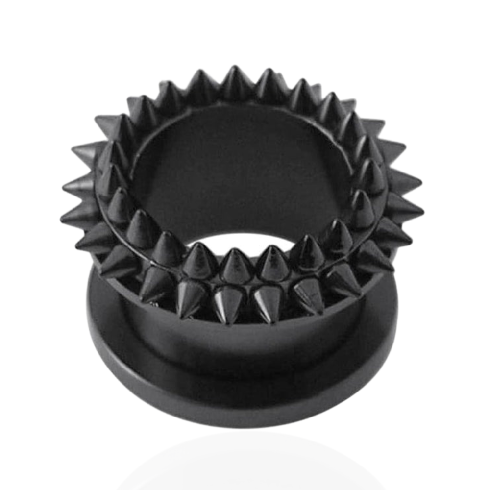 316L Surgical Steel Blackline Steel Spiked Screw Fit Flesh Tunnel - Monster Piercing