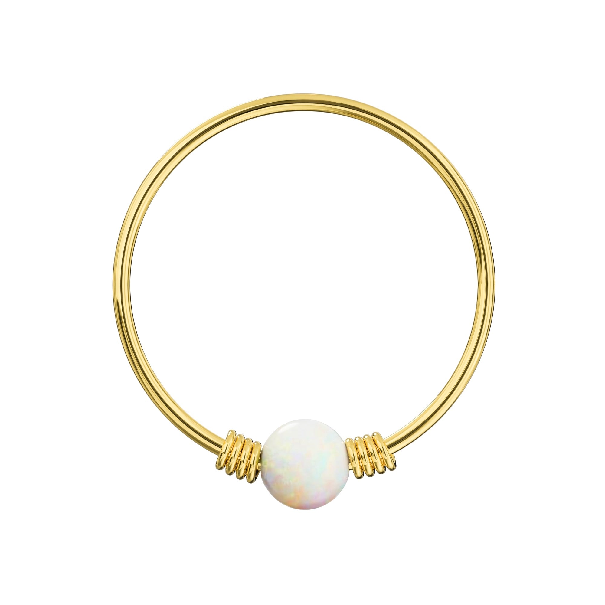 9K Gold Spring Coil-End with Opal Stone Hoop Nose Ring - Monster Piercing