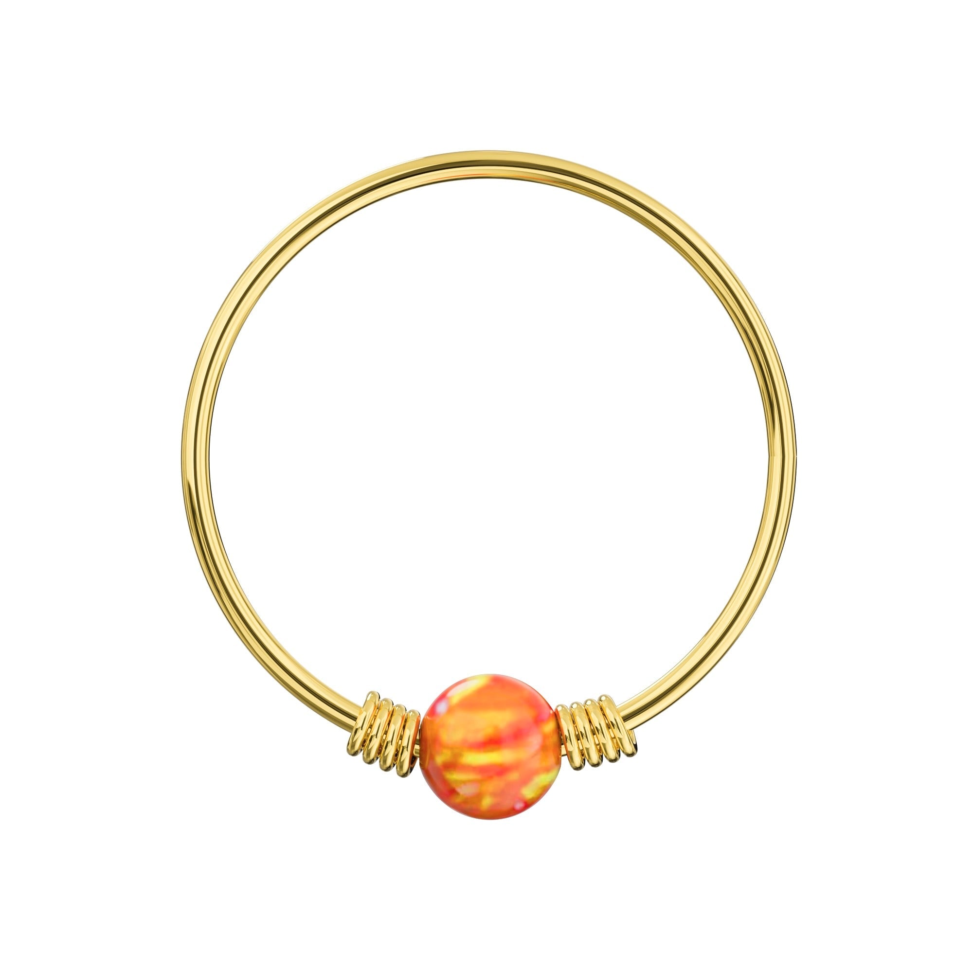 9K Gold Spring Coil-End with Opal Stone Hoop Nose Ring - Monster Piercing