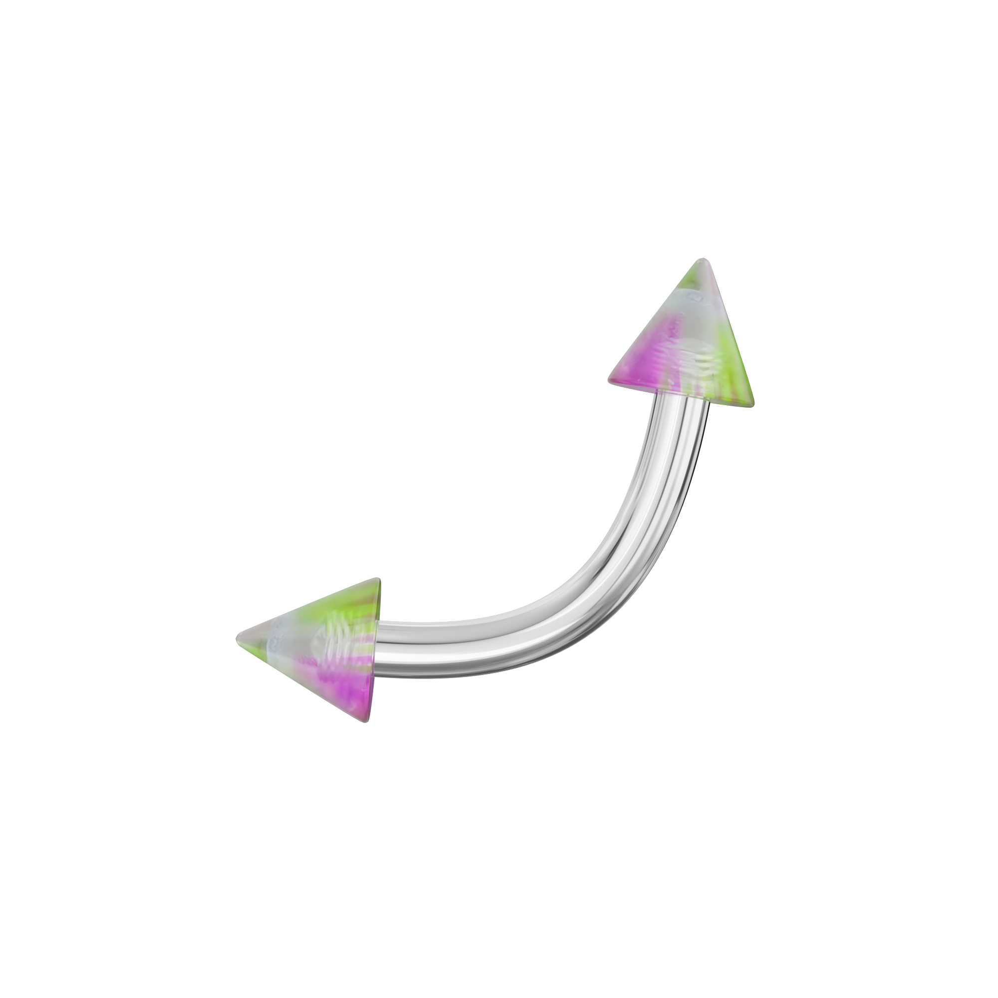 316L Surgical Steel Curved Bar with Glossy Marble UV Cones (Pack of 10) - Monster Piercing