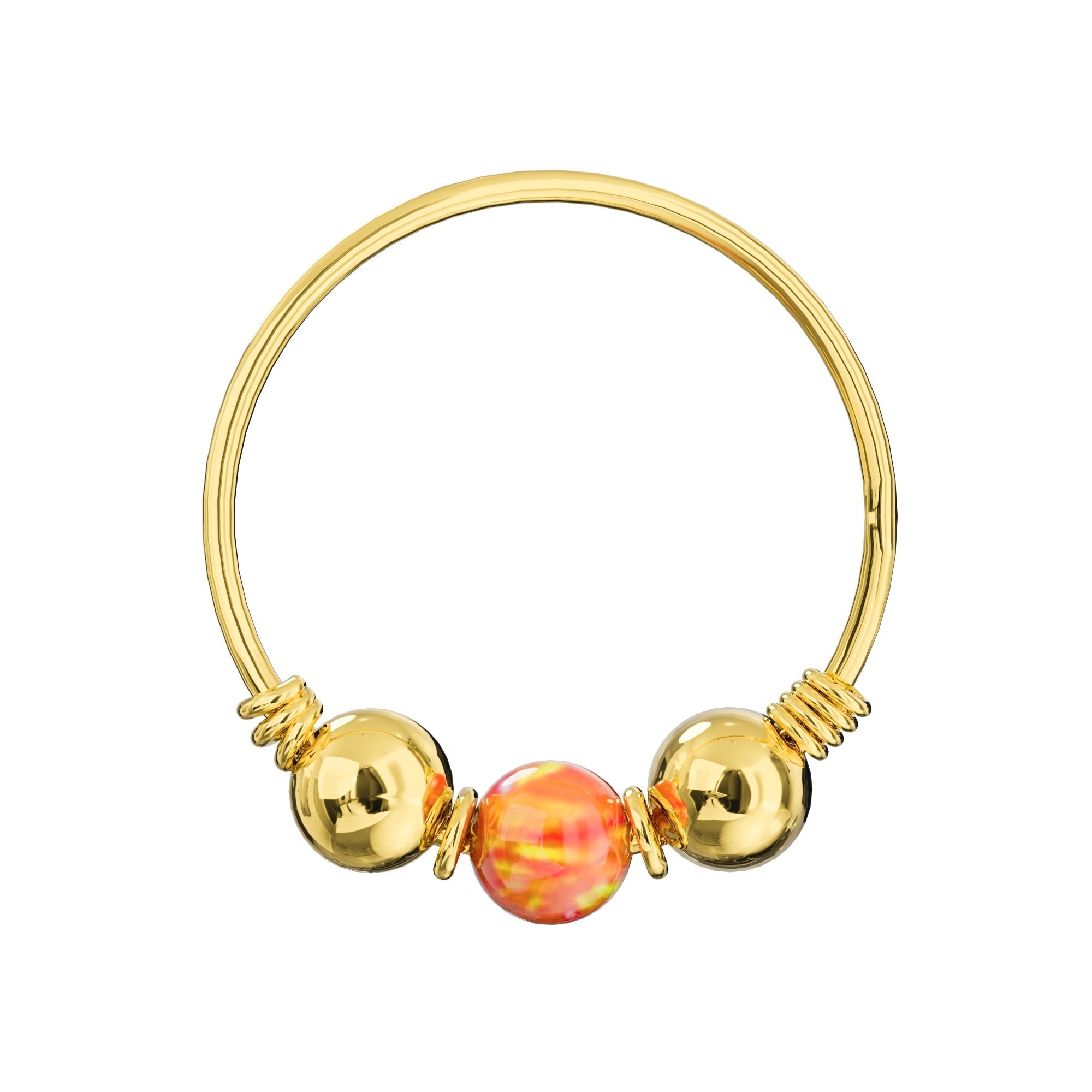 9K Gold Spring Coil end with Opal center Nose Hoop Ring - Monster Piercing