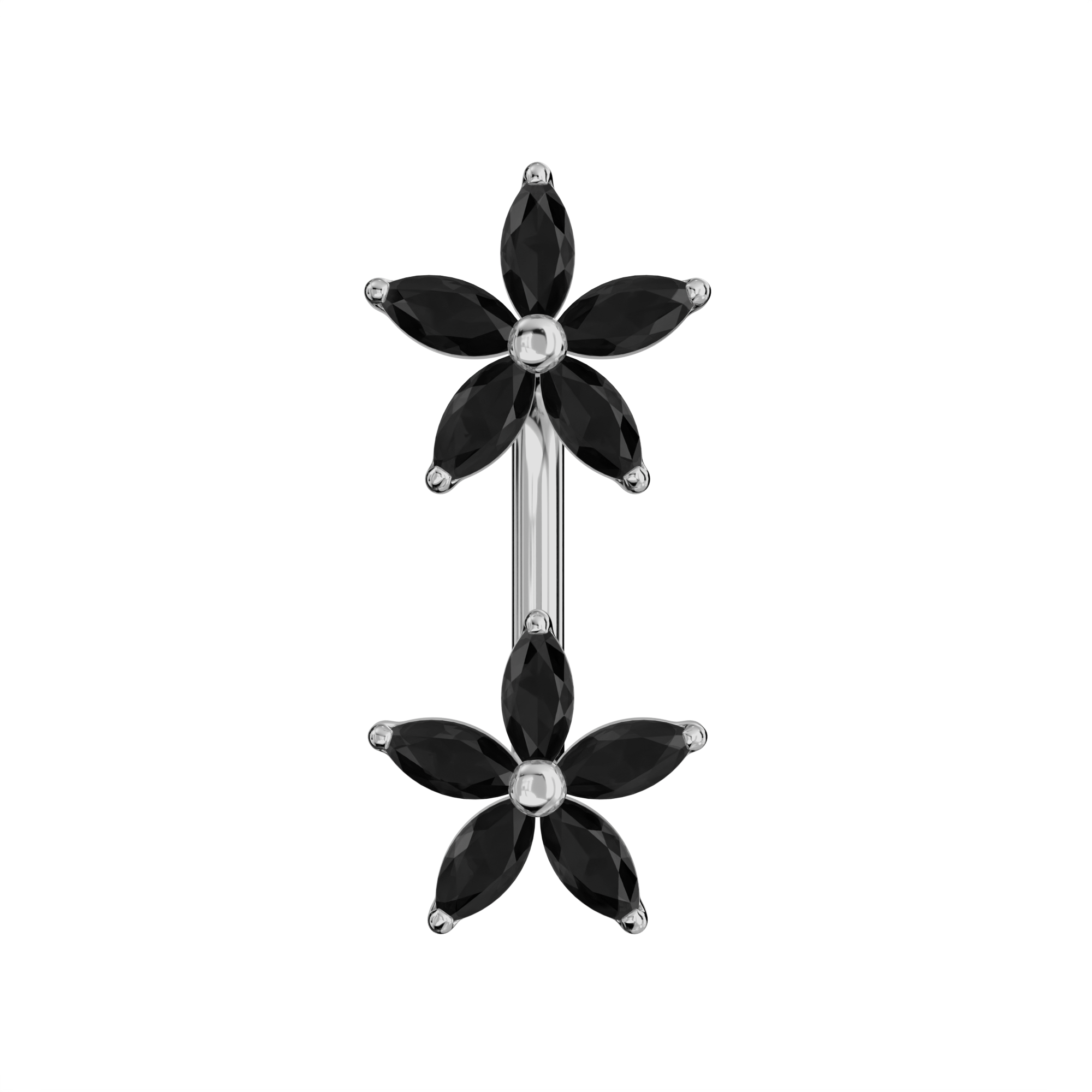 925 Sterling Silver Jewelled Daisies Spinal Belly Button Ring - Monster Piercing