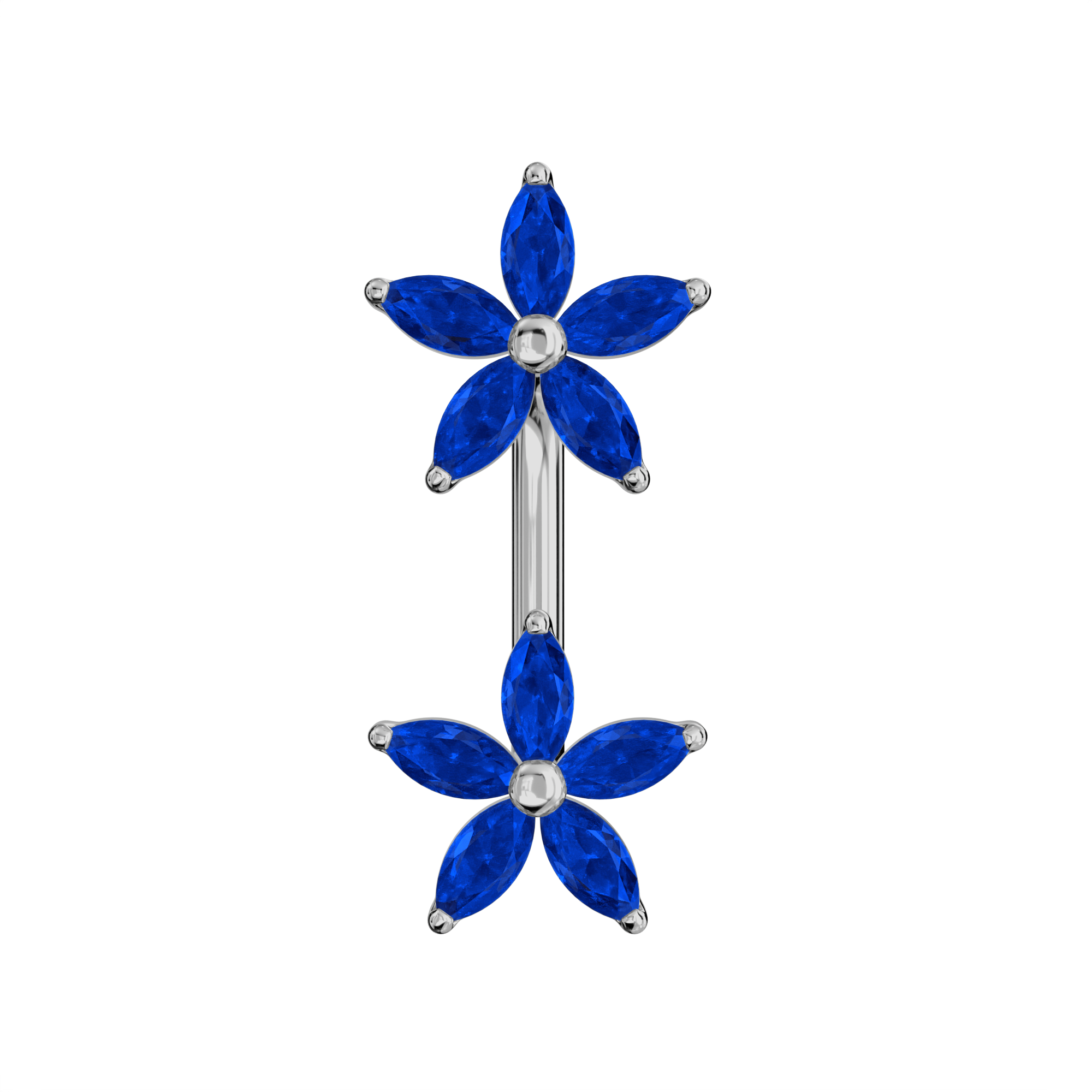 925 Sterling Silver Jewelled Daisies Spinal Belly Button Ring - Monster Piercing