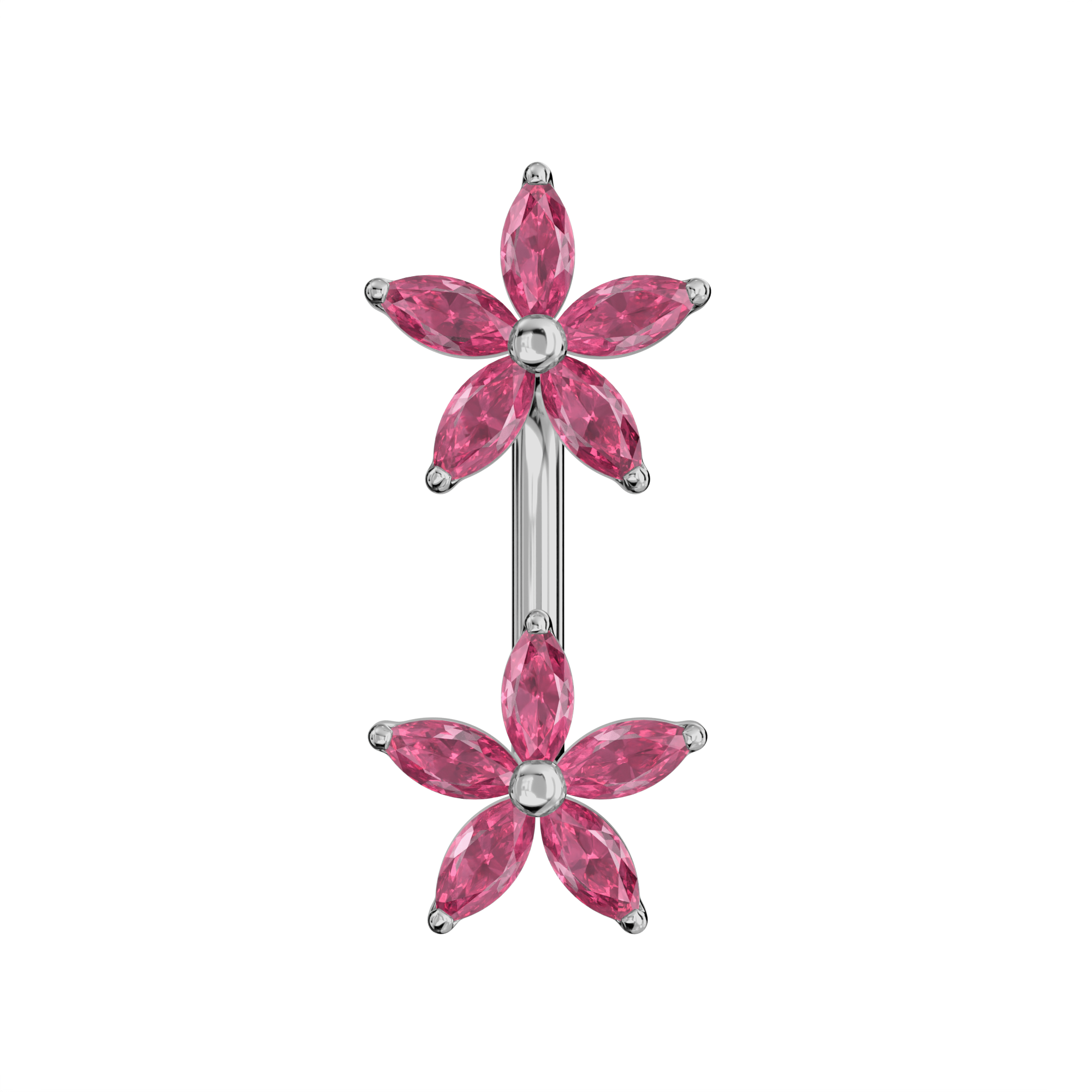 925 Sterling Silver Jewelled Daisies Spinal Belly Button Ring - Monster Piercing