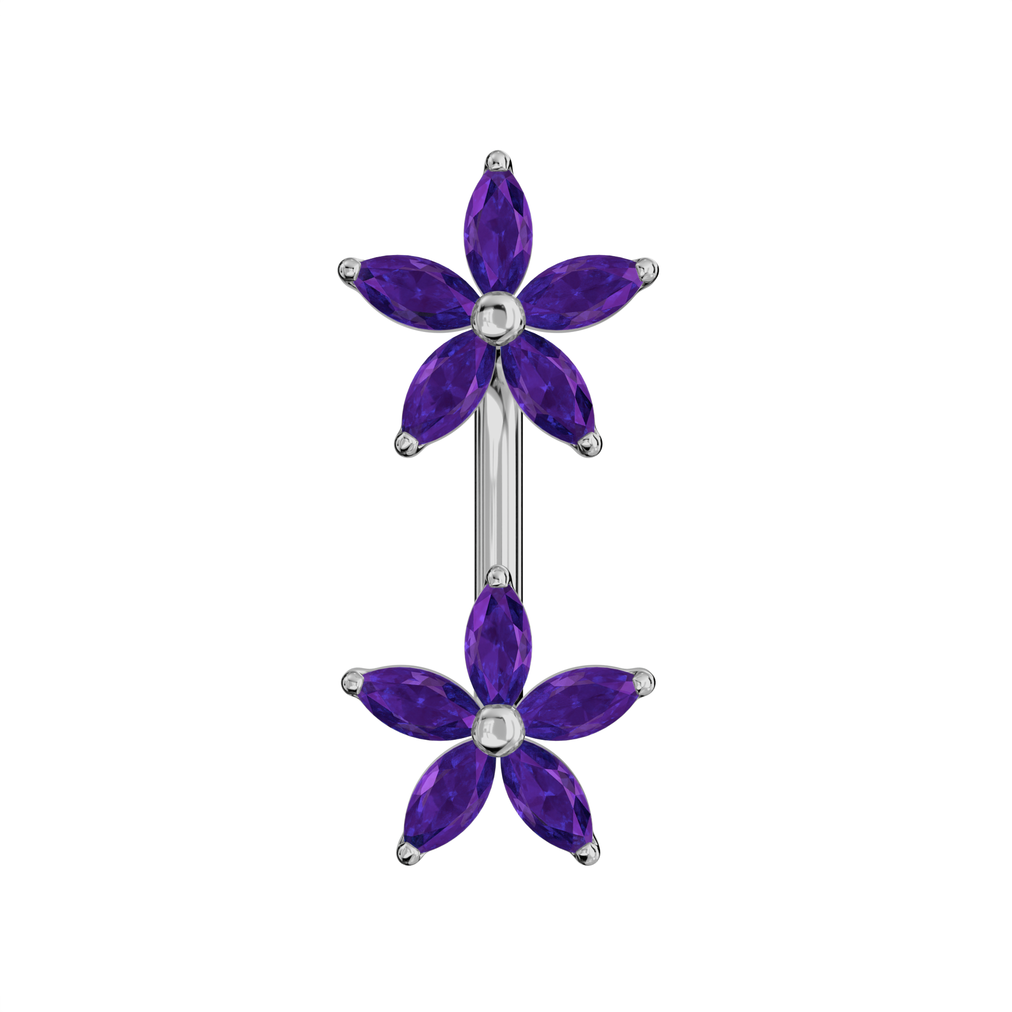 925 Sterling Silver Jewelled Daisies Spinal Belly Button Ring - Monster Piercing