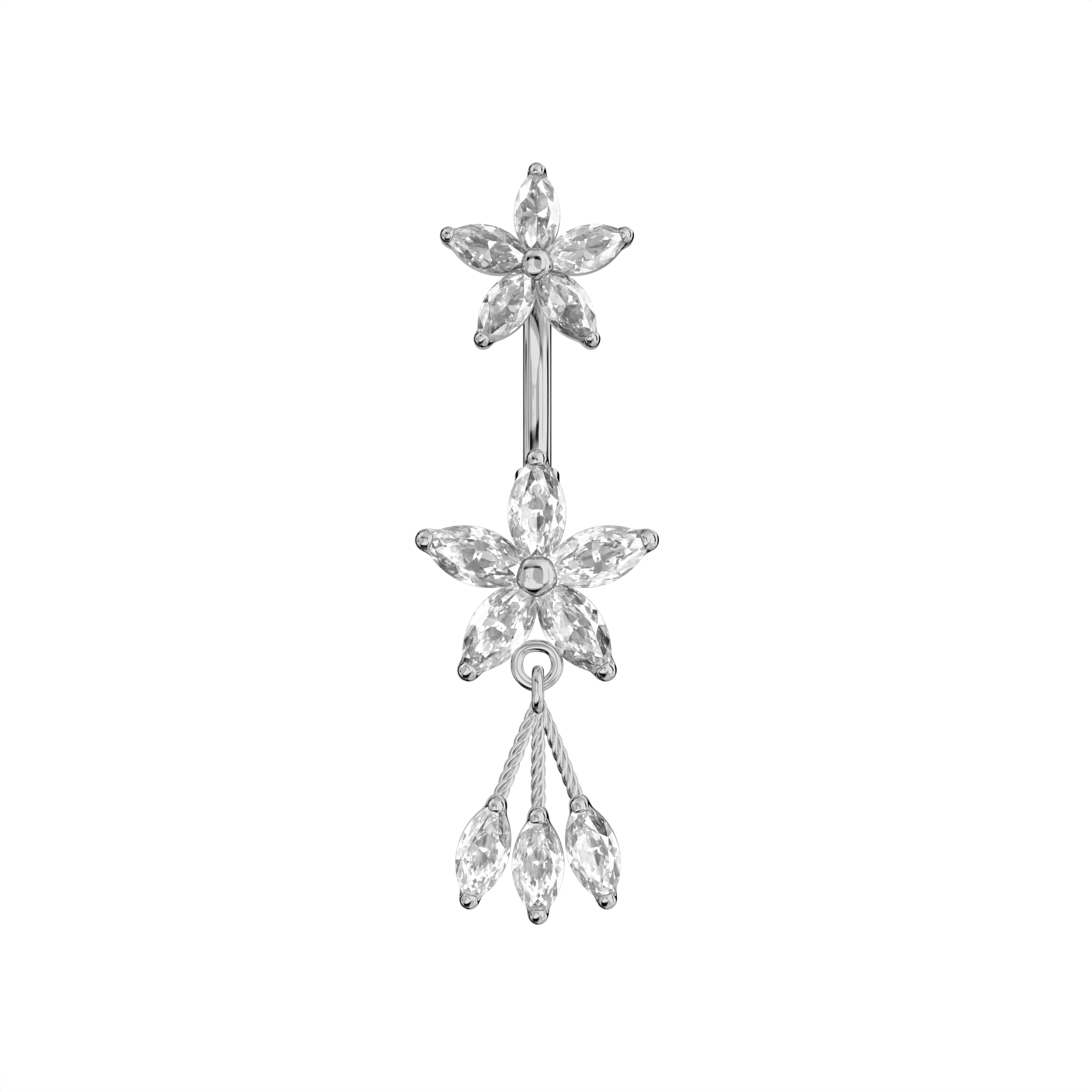 925 Sterling Silver Jewelled Flower Dangling Spinal Ring - Monster Piercing