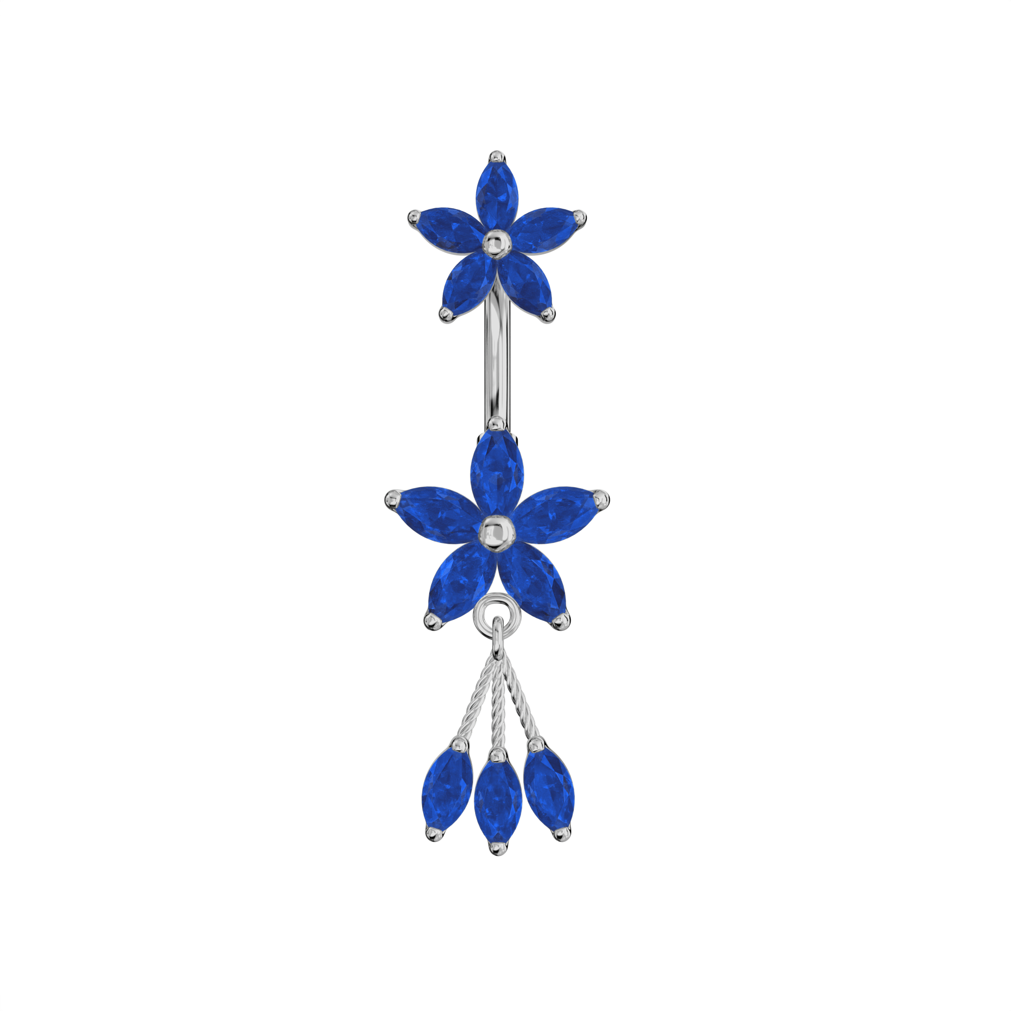 925 Sterling Silver Jewelled Flower Dangling Spinal Ring - Monster Piercing