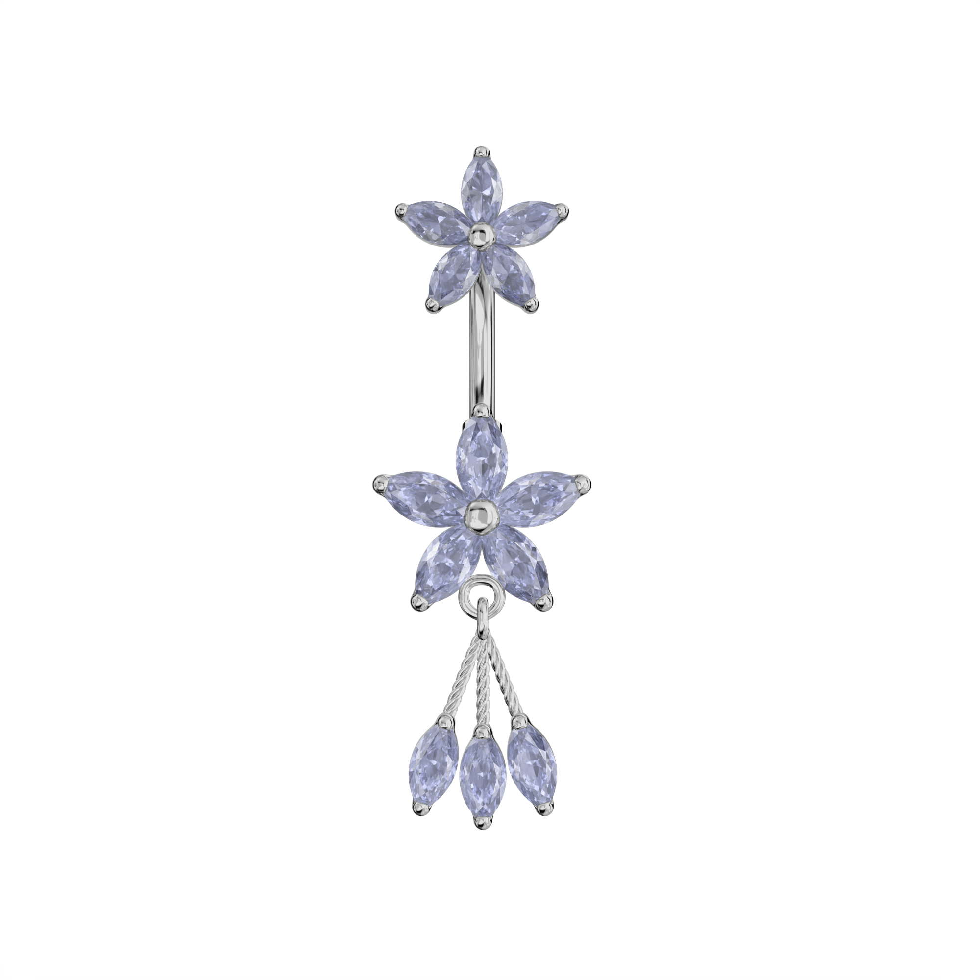 925 Sterling Silver Jewelled Flower Dangling Spinal Ring - Monster Piercing