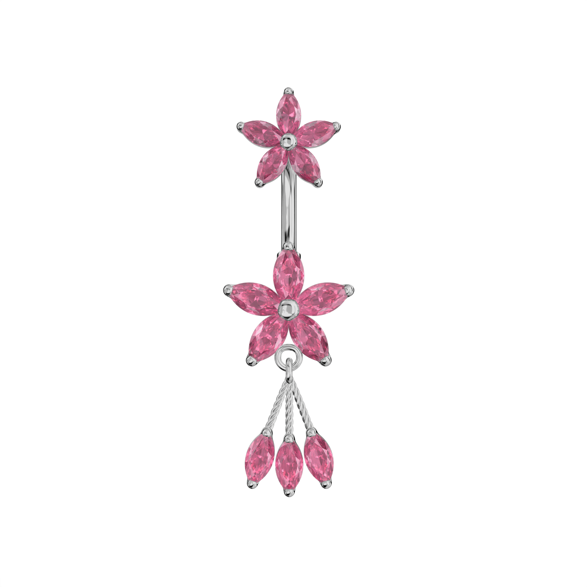 925 Sterling Silver Jewelled Flower Dangling Spinal Ring - Monster Piercing