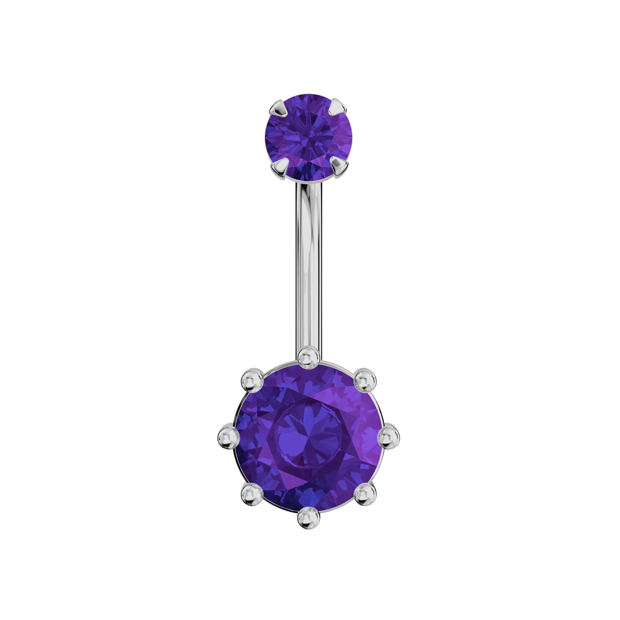 925 Sterling Silver Round Jewelled Spinal Belly Ring - Monster Piercing