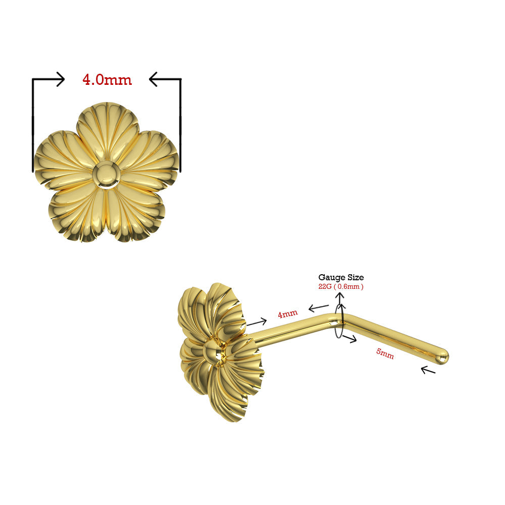 9K Gold | 14K Gold Flower L-Shape Nose Stud - Monster Piercing