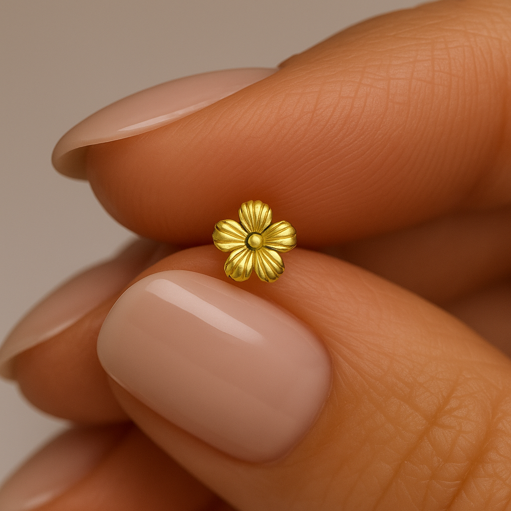 9K Gold | 14K Gold Flower L-Shape Nose Stud - Monster Piercing