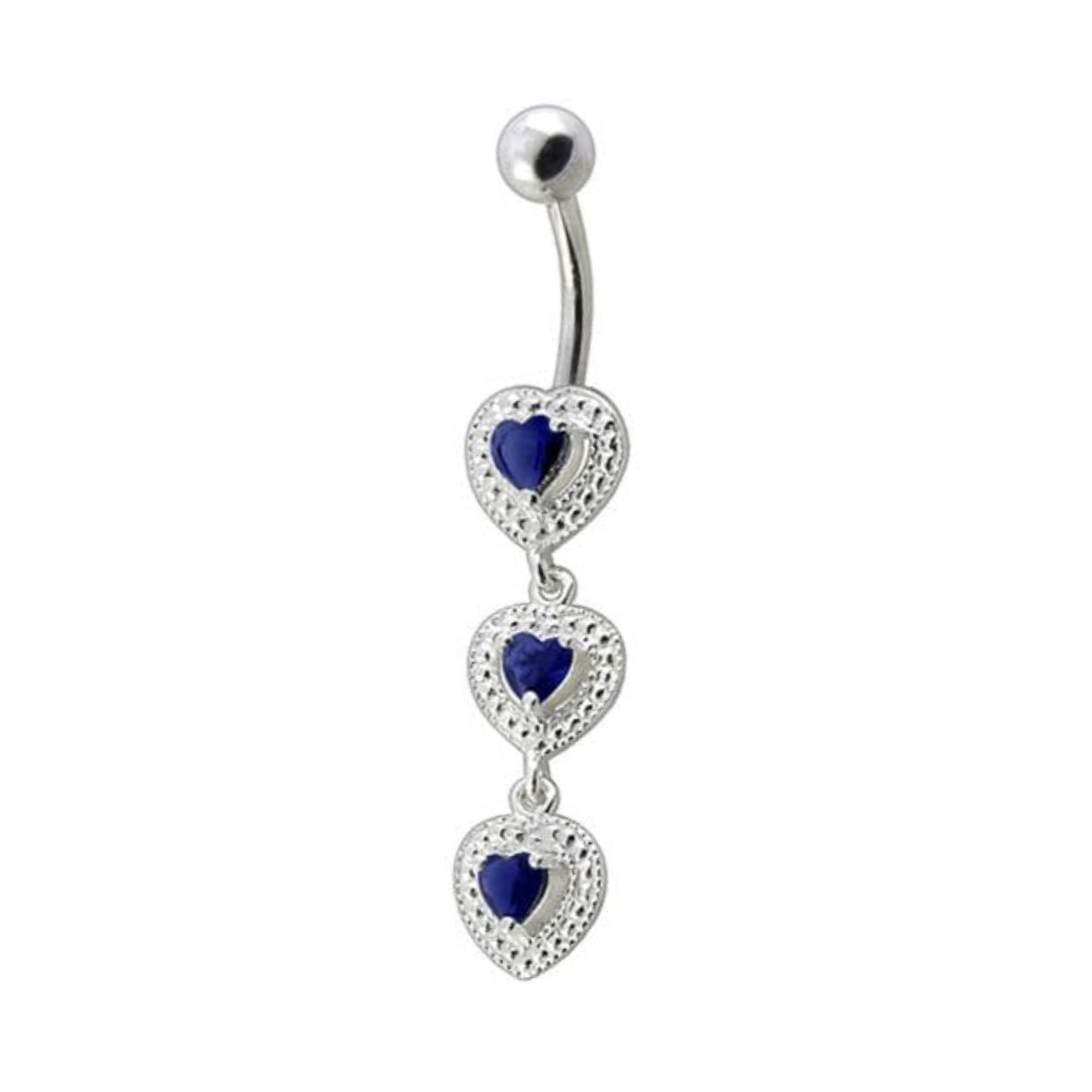 925 Sterling Silver Fancy White Zirconia Jeweled Dangling SS Bar Belly Ring - Monster Piercing