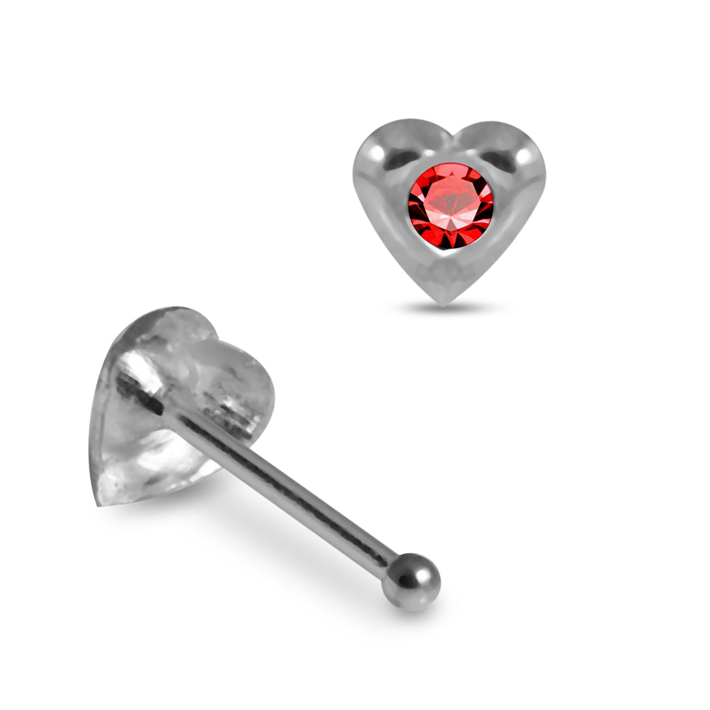 Set of 10pcs 925 Sterling Silver Jewelled Heart Nose Bone Set - Monster Piercing