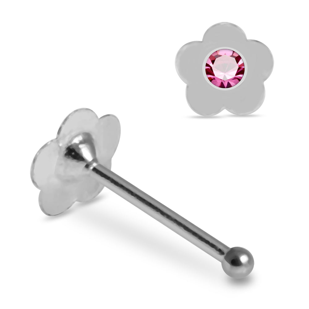 Set of 10pcs Mix 925 Sterling Silver Jewelled Flower Ball End Nose stud Box - Monster Piercing
