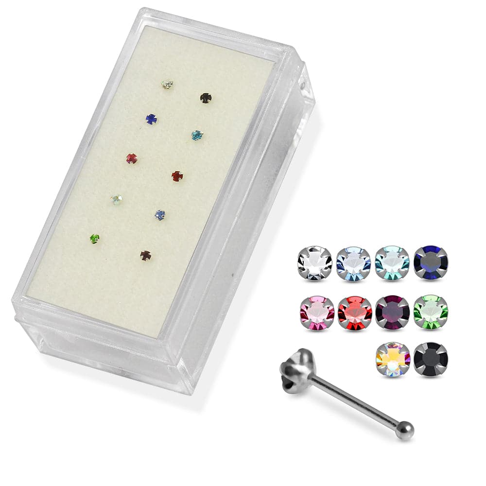 Set of 10pcs 925 Sterling Silver CZ Jewelled Nose Bone Set - Monster Piercing