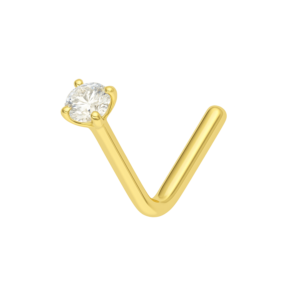 9K Gold L-Bend Crystal Nose Stud - Monster Piercing