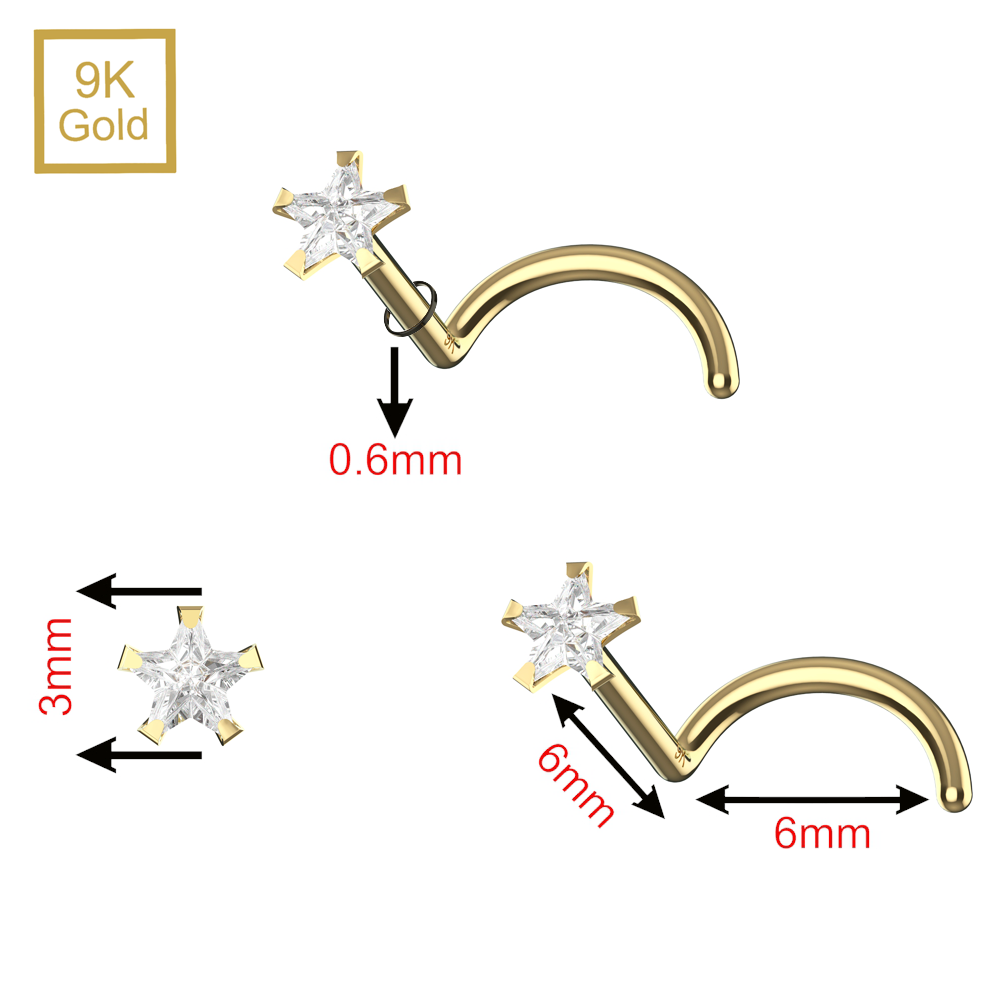 9K Gold CZ Star Nose Screw - Monster Piercing