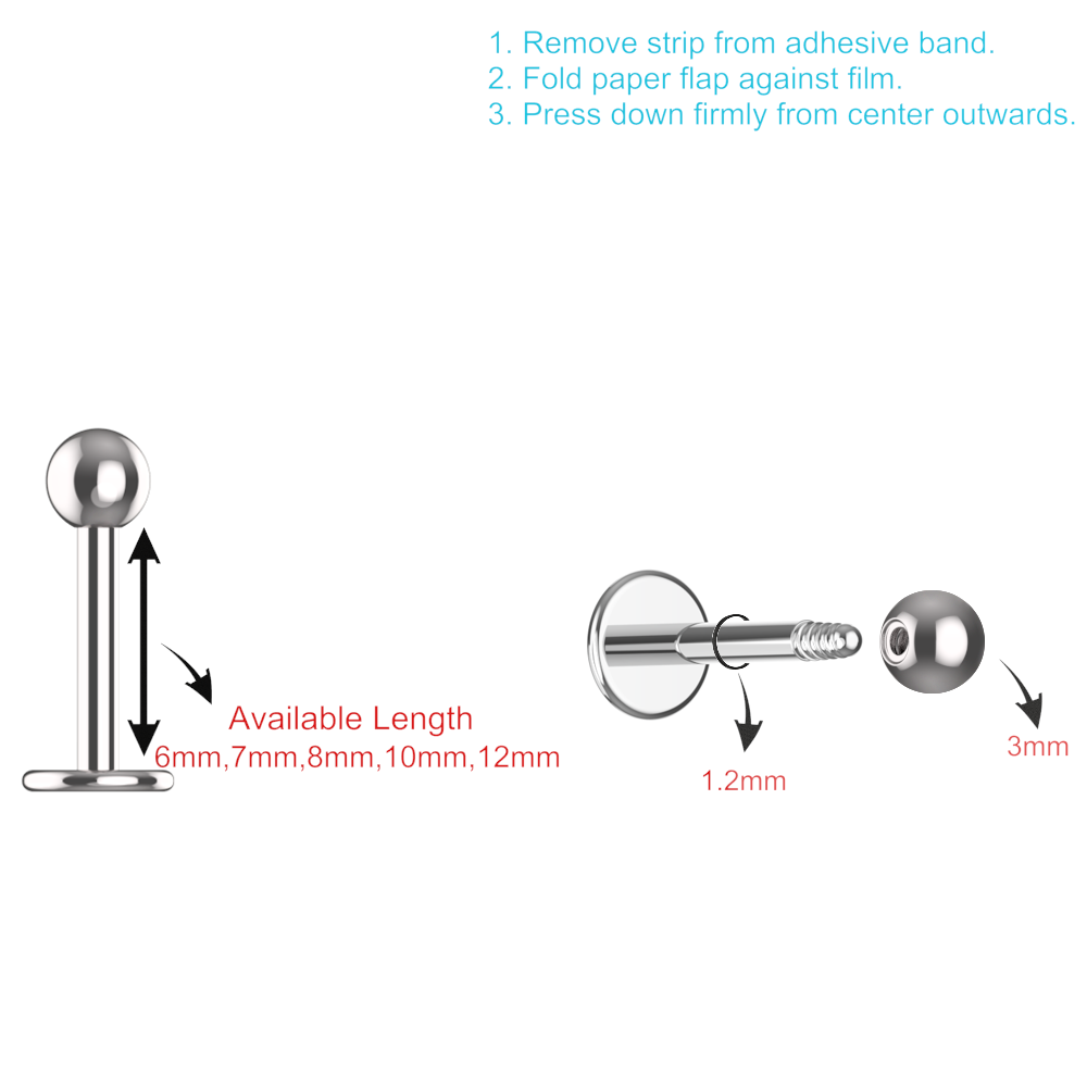 EO Gas Sterilised 316L Surgical Steel Internally Threaded Ball Top Labret - Monster Piercing