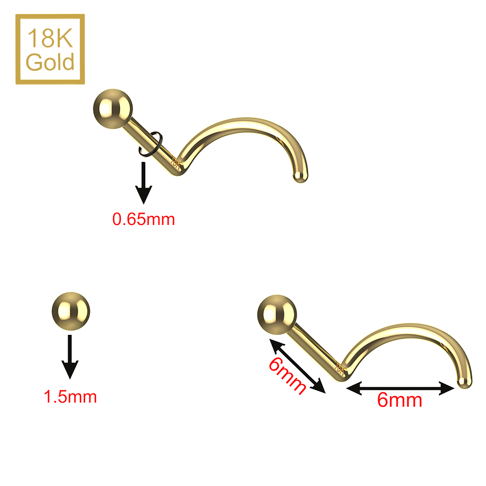 18K Yellow Gold plain Ball Nose Screw - Monster Piercing