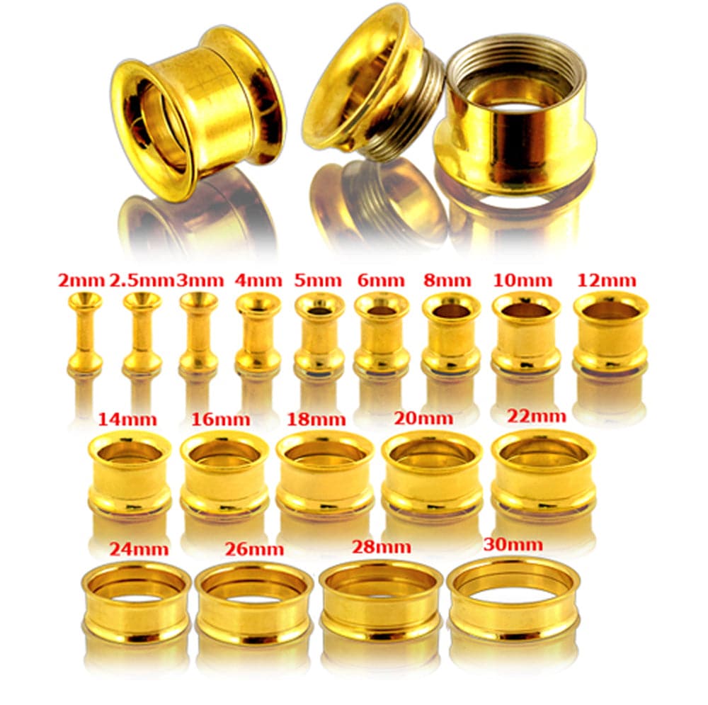 316L Surgical Steel Double Flared Gold Internally Threaded Tunnel - Monster Piercing