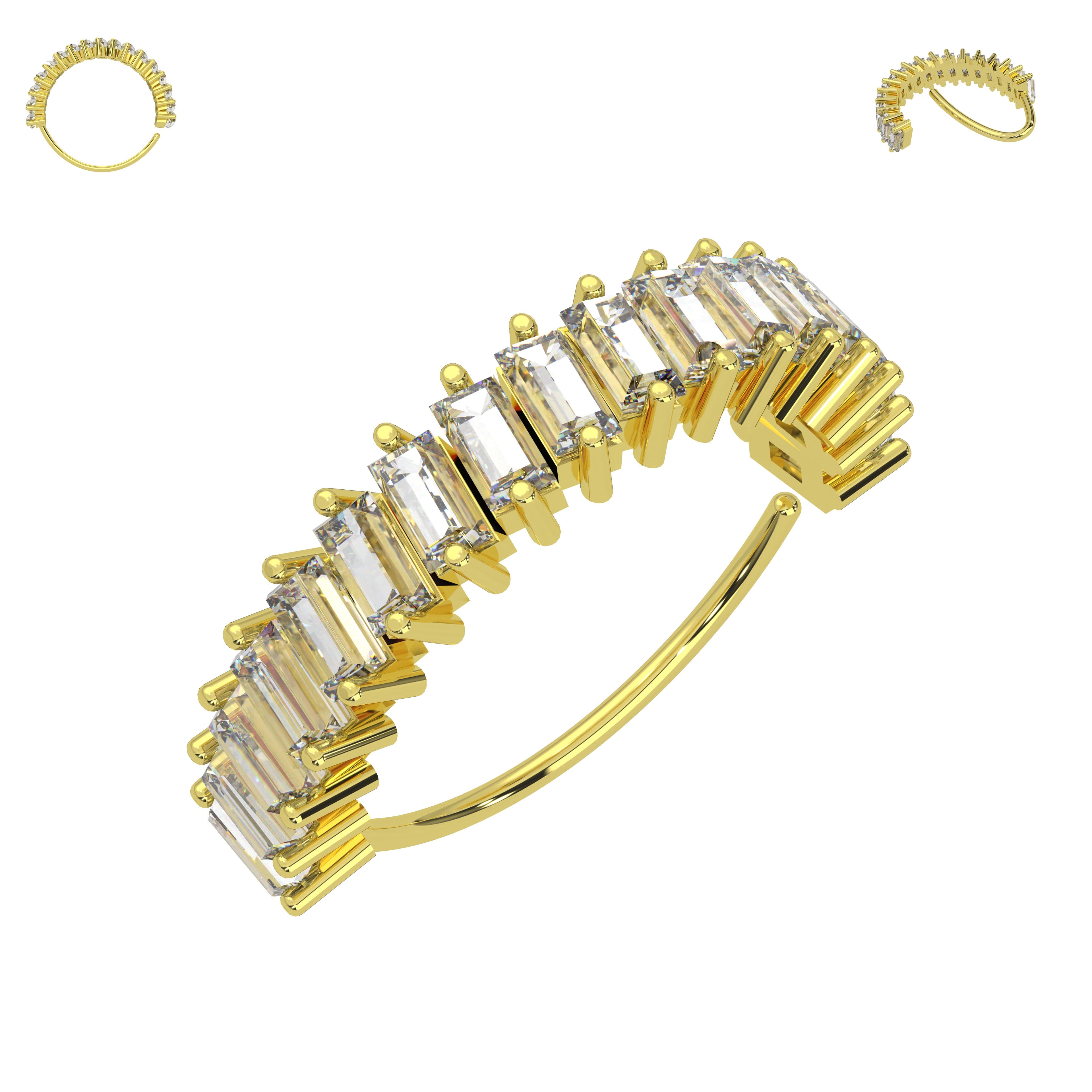 316L Surgical Steel Baguette CZ's Jewelled Bendable Cartilage Hoop - Monster Piercing