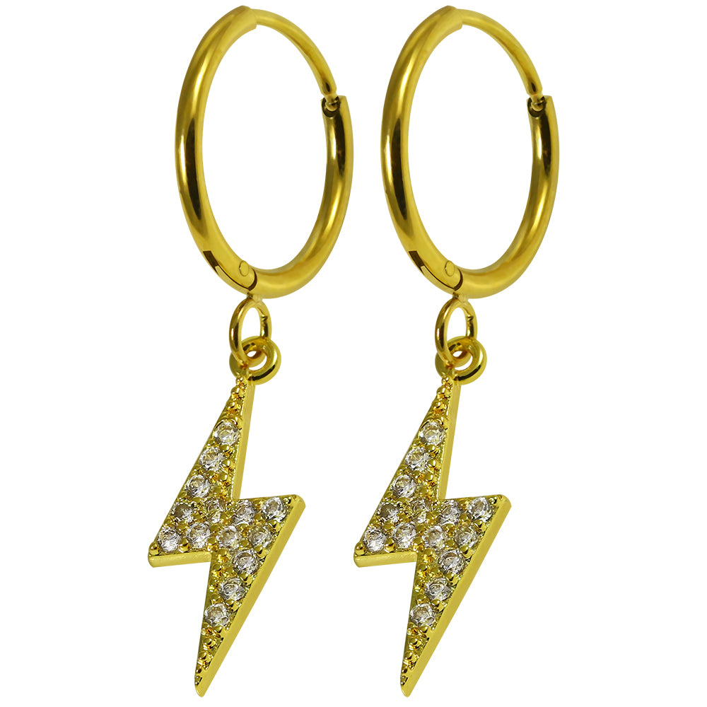 316L Surgical Steel CZ Jewelled Dangling Flash Hinged Earring Pair - Monster Piercing
