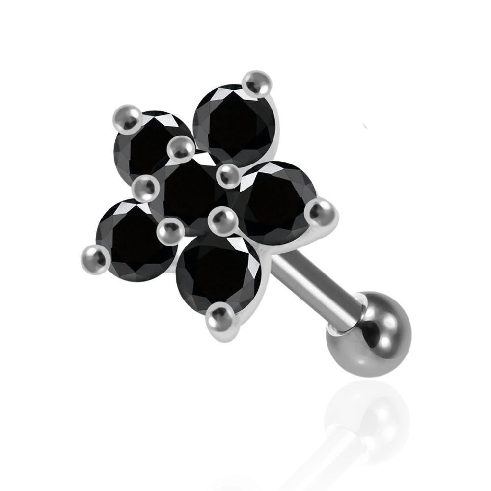 925 Sterling Silver CZ Jewelled Flower Cartilage Ear Stud - Monster Piercing