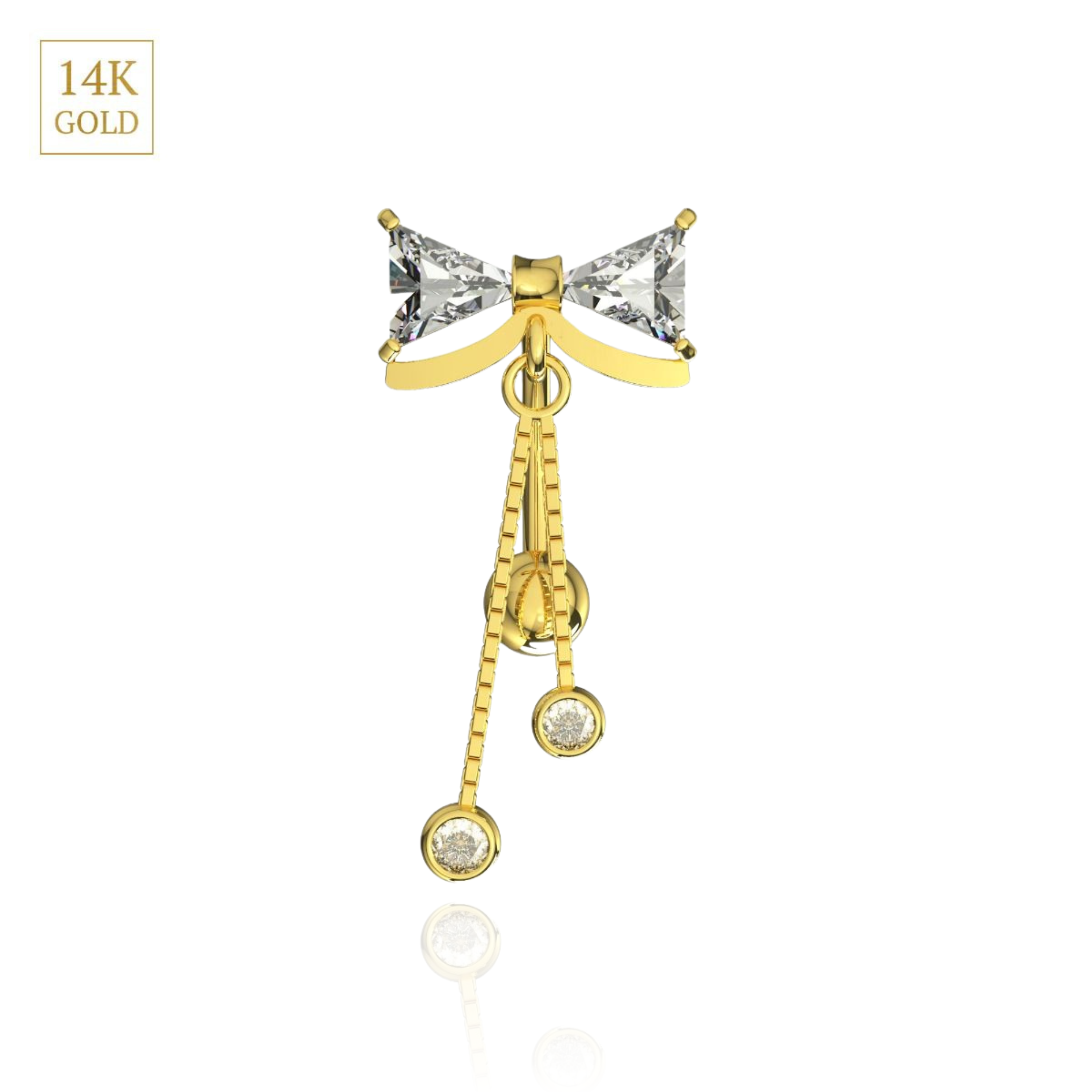 14K Gold Bowtie Dangling Belly Ring - Monster Piercing
