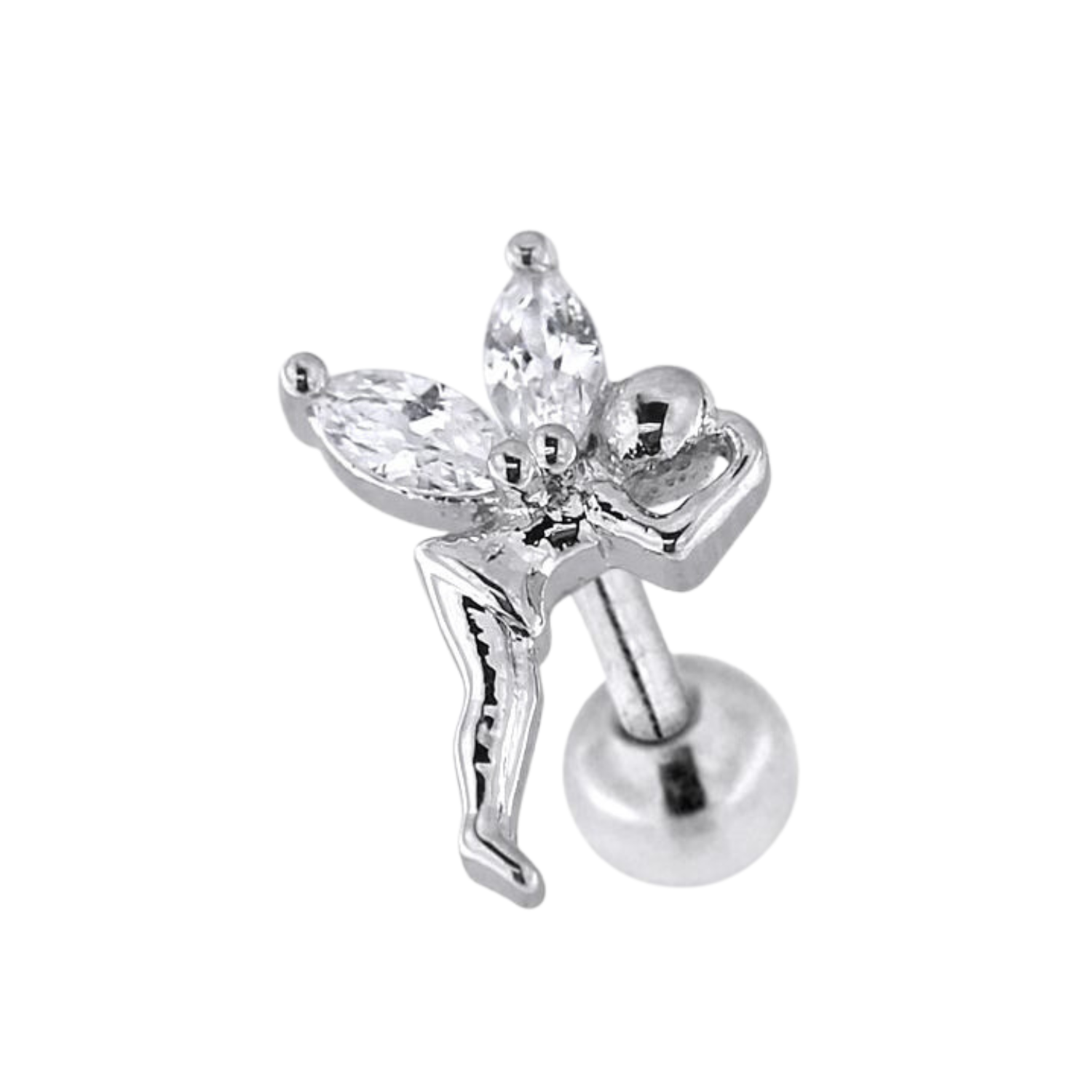 316L Surgical Steel Jewelled Flying Fairy Cartilage Ear Stud - Monster Piercing