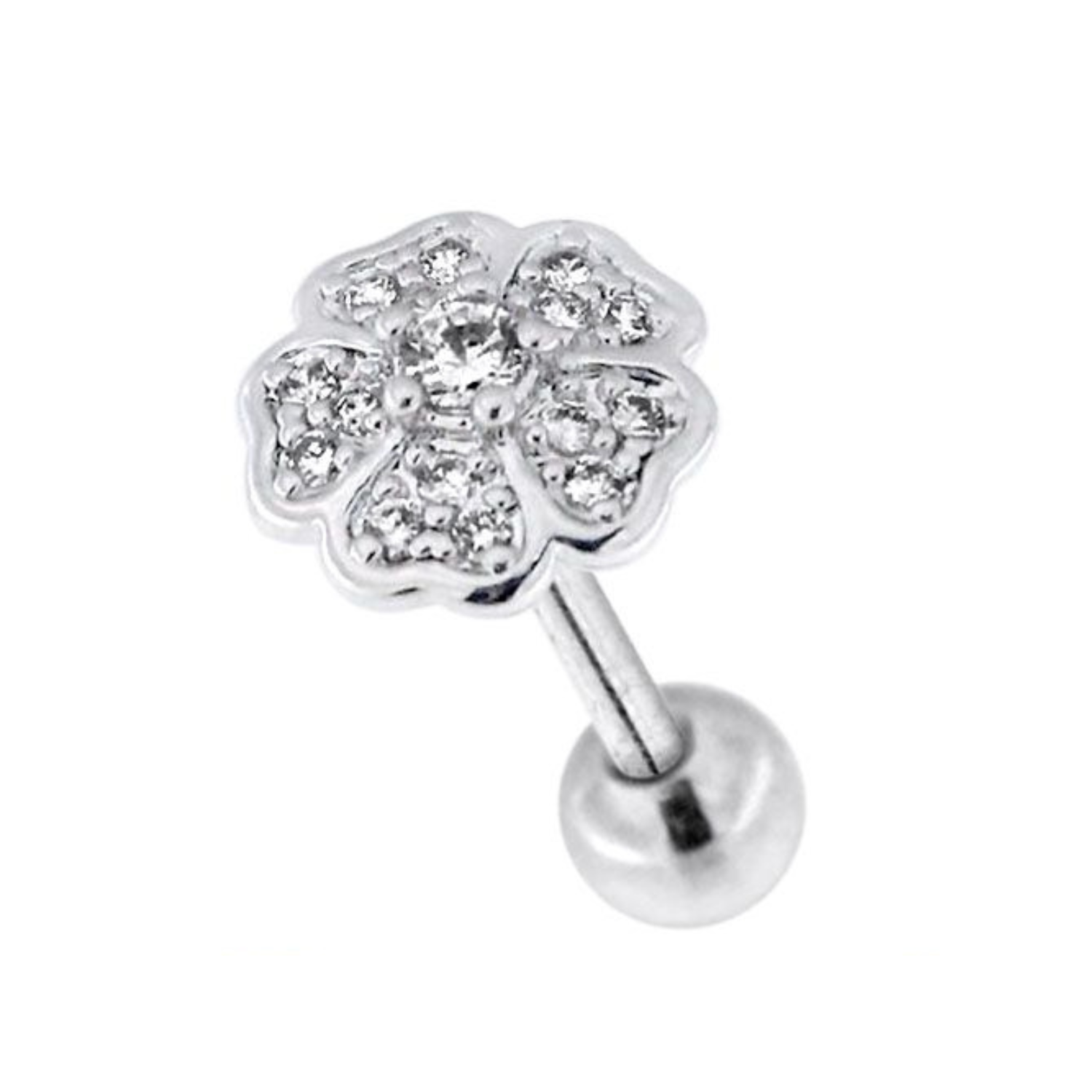 316L Surgical Steel Flower Micro Jewelled Cartilage Ear Stud - Monster Piercing